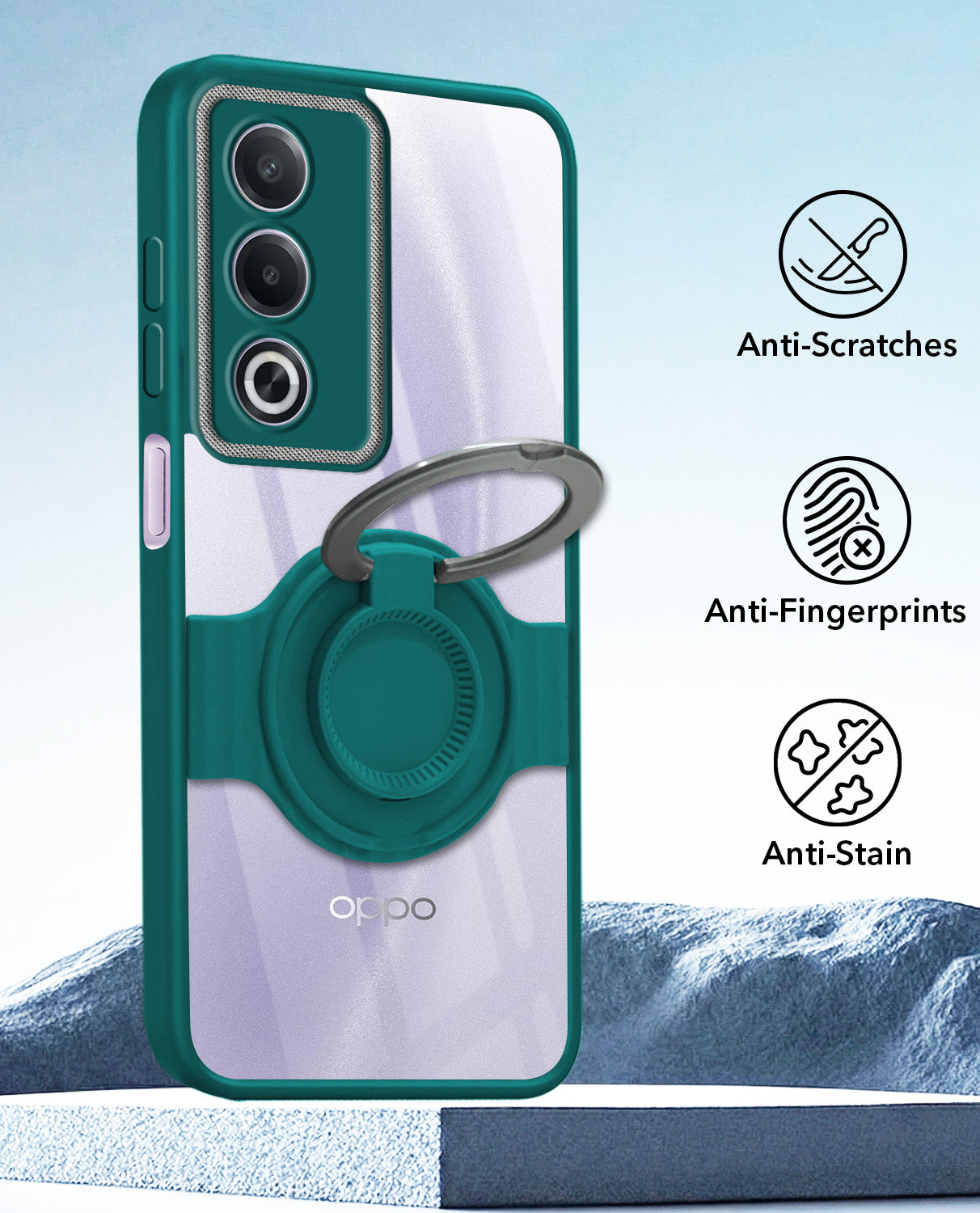 For Oppo A3 Pro 5G Back Cover Case with stand (Built-in Ring Holder Kickstand | Lifetime Anti Yellow | Camera Protection)