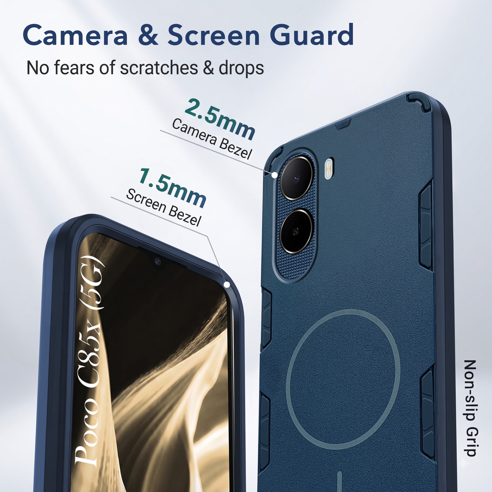 For Poco C85x 5G Back Cover Case (Slim Hybrid Armor | Shockproof Camera Protection | Rugged Dual Layer)