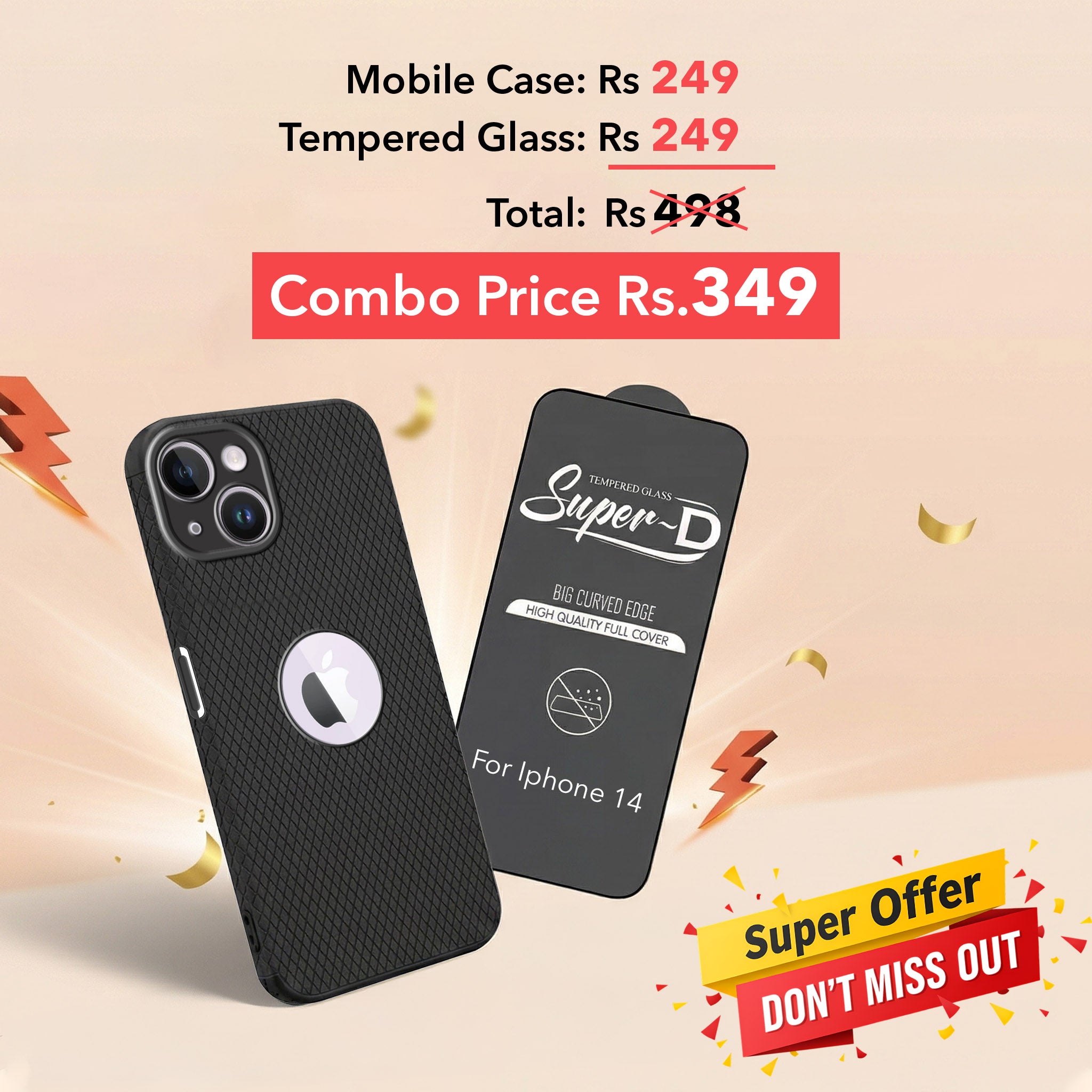 For Apple iPhone 14 Combo with Back Cover and 9H Tempered Glass (Liquid Silicone | Camera Protection | Oleophobic Coating Screen Glass)