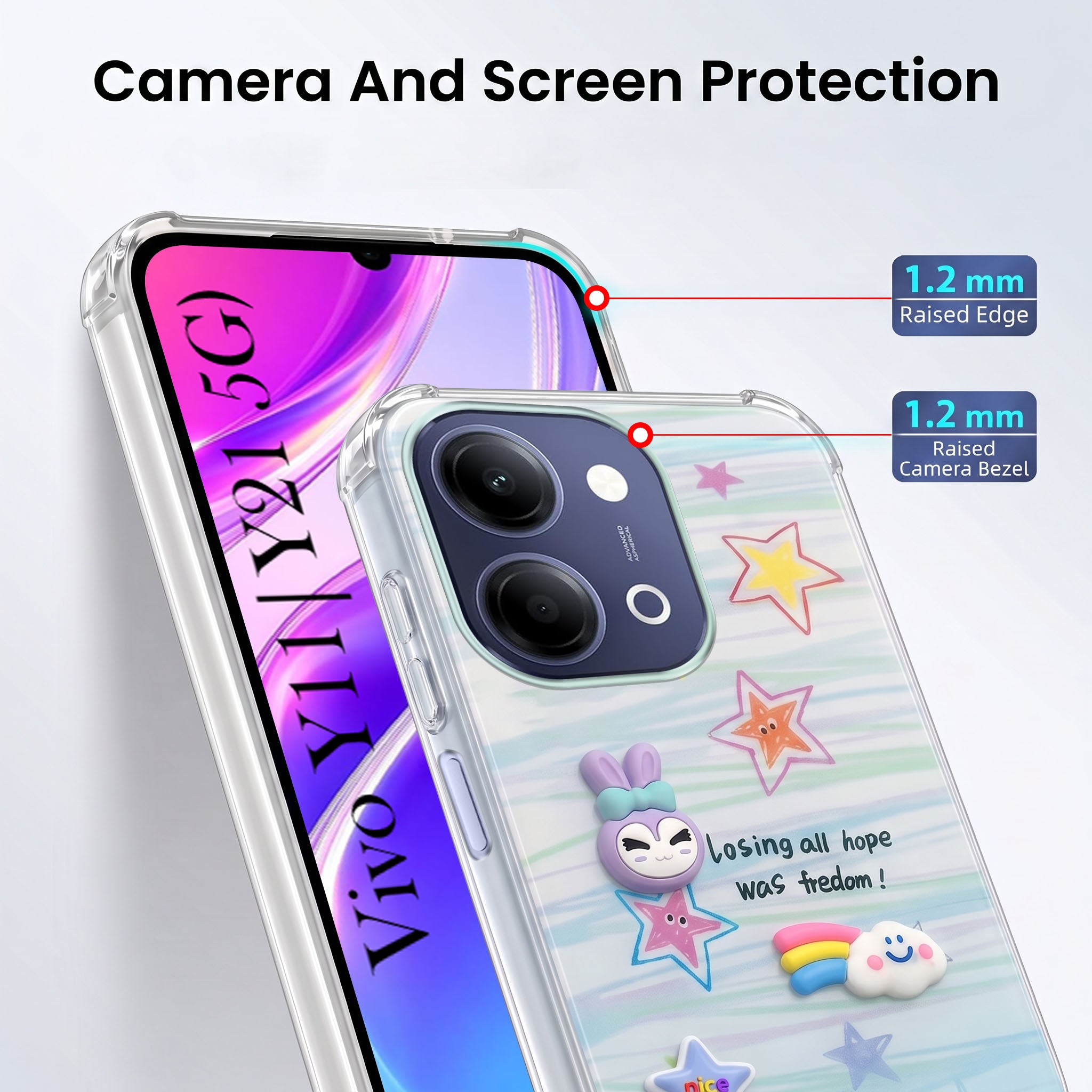 For Vivo Y11 | Vivo Y21 5G Back Cover Case (3D Cute Cartoons | Hard Back Side Soft | Matte Premium Finish | HD Printing)