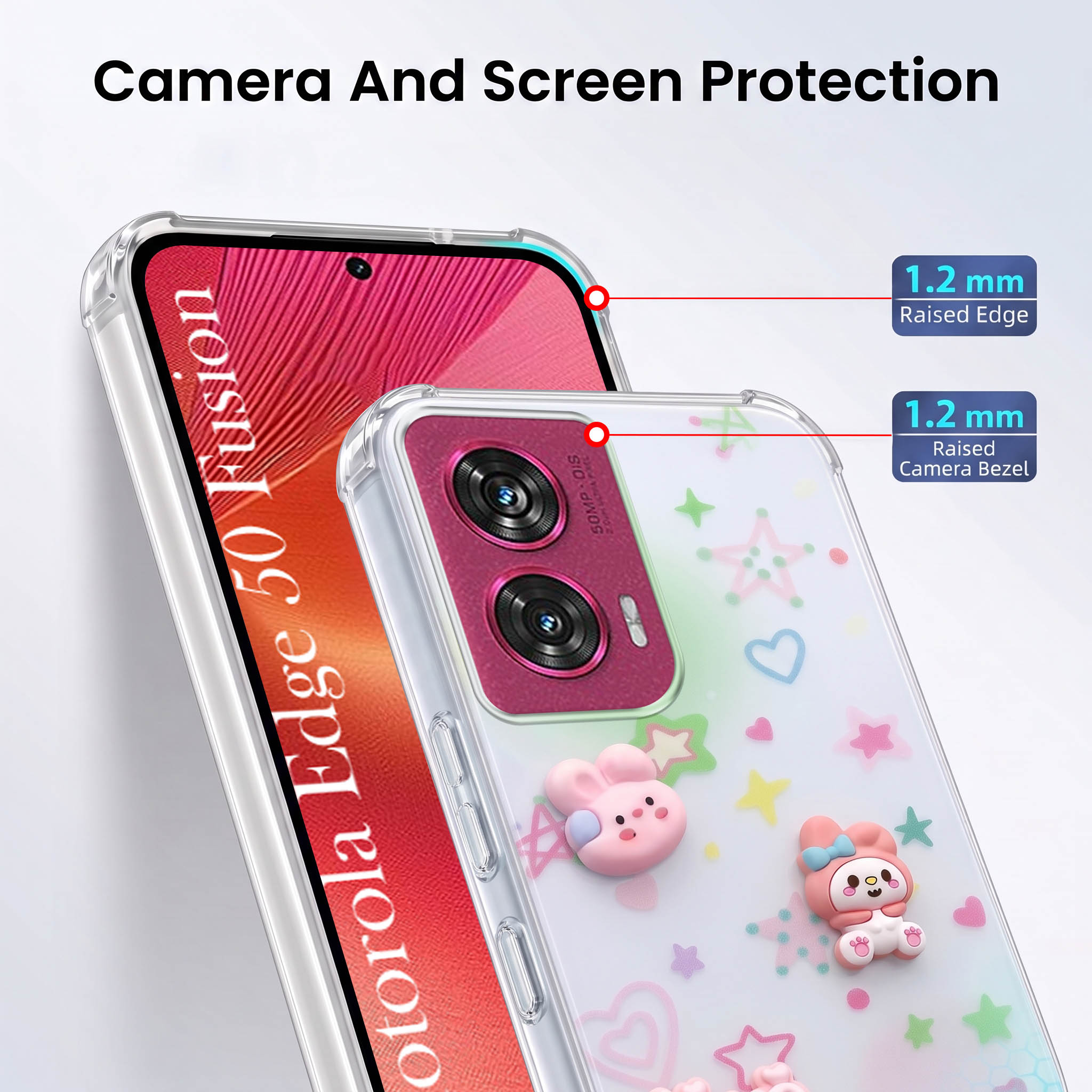 For Motorola Moto Edge 50 Fusion Back Cover Case (3D Cute Cartoons | Hard Back Side Soft | Matte Premium Finish | HD Printing)