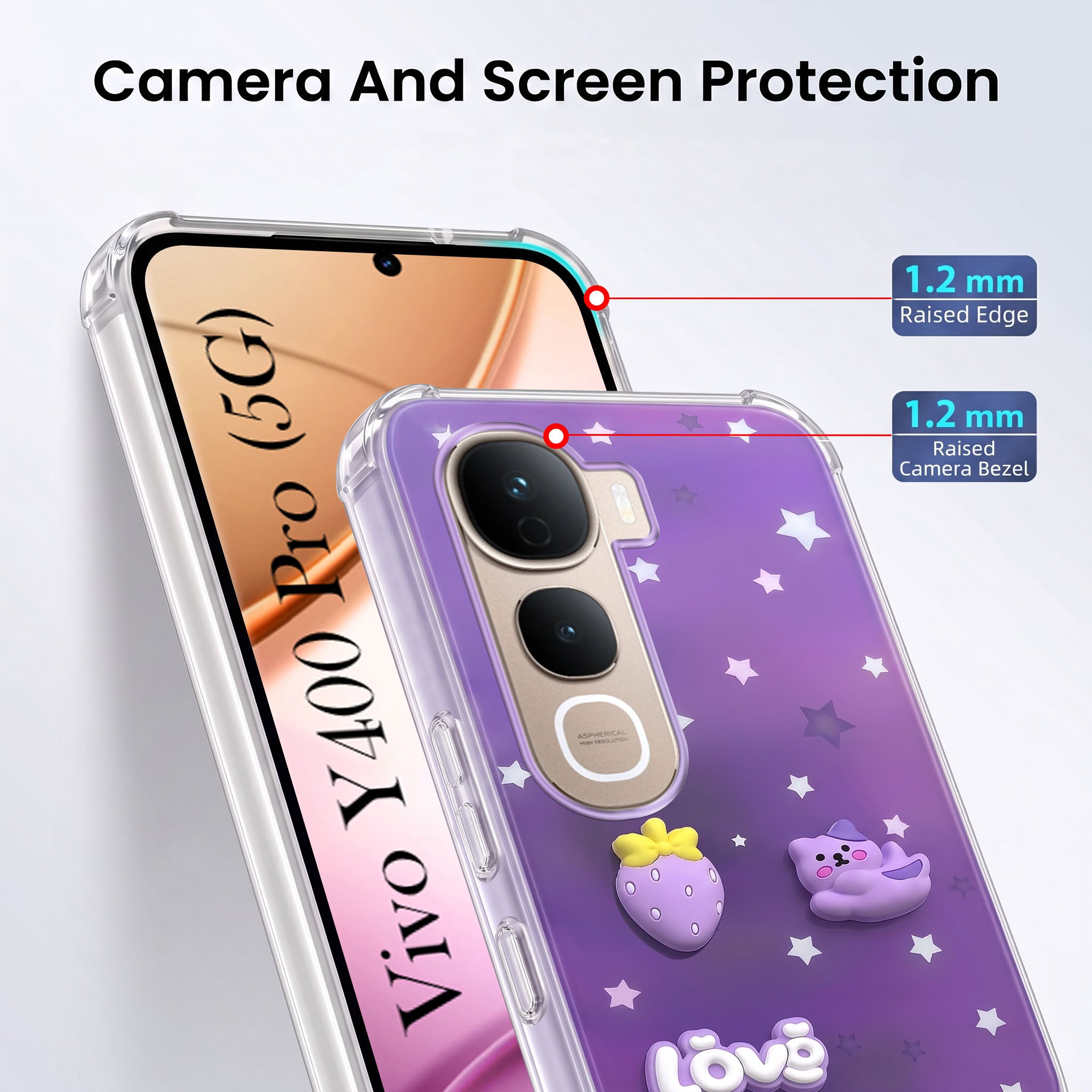For Vivo Y400 Pro Back Cover Case (3D Cute Cartoons | Hard Back Side Soft | Matte Premium Finish | HD Printing)