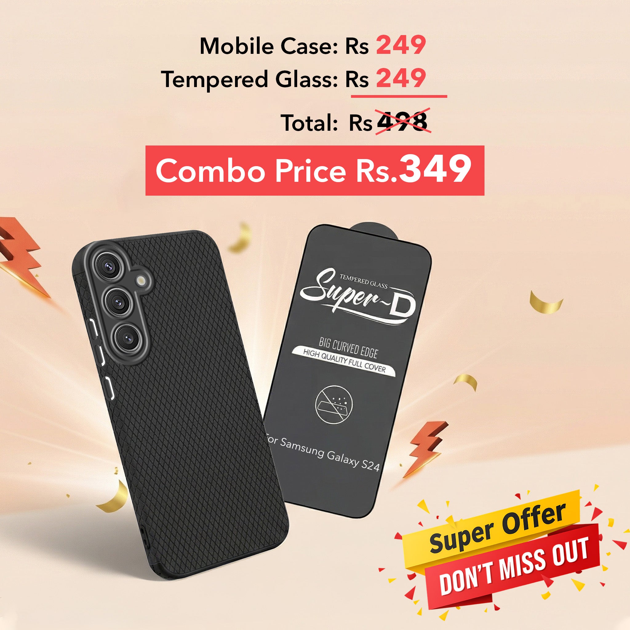 For Samsung Galaxy S24 Combo with Back Cover and 9H Tempered Glass (Liquid Silicone | Camera Protection | Oleophobic Coating Screen Glass)