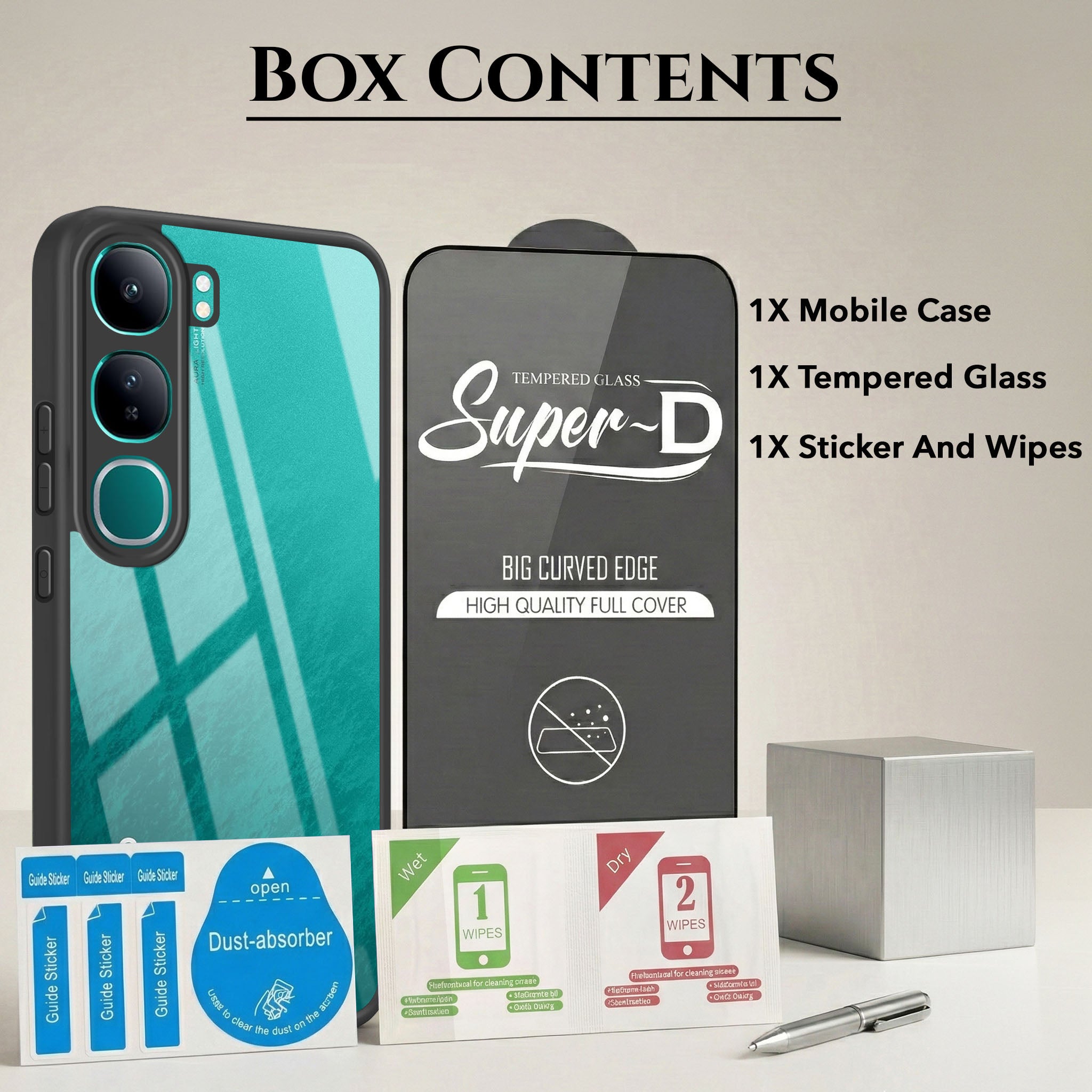 For Vivo Y300 Combo with Back Cover and 9H Tempered Glass ( Lifetime Anti-Yellow | Crystal Clear Shockproof | Oleophobic Coating Screen Glass)