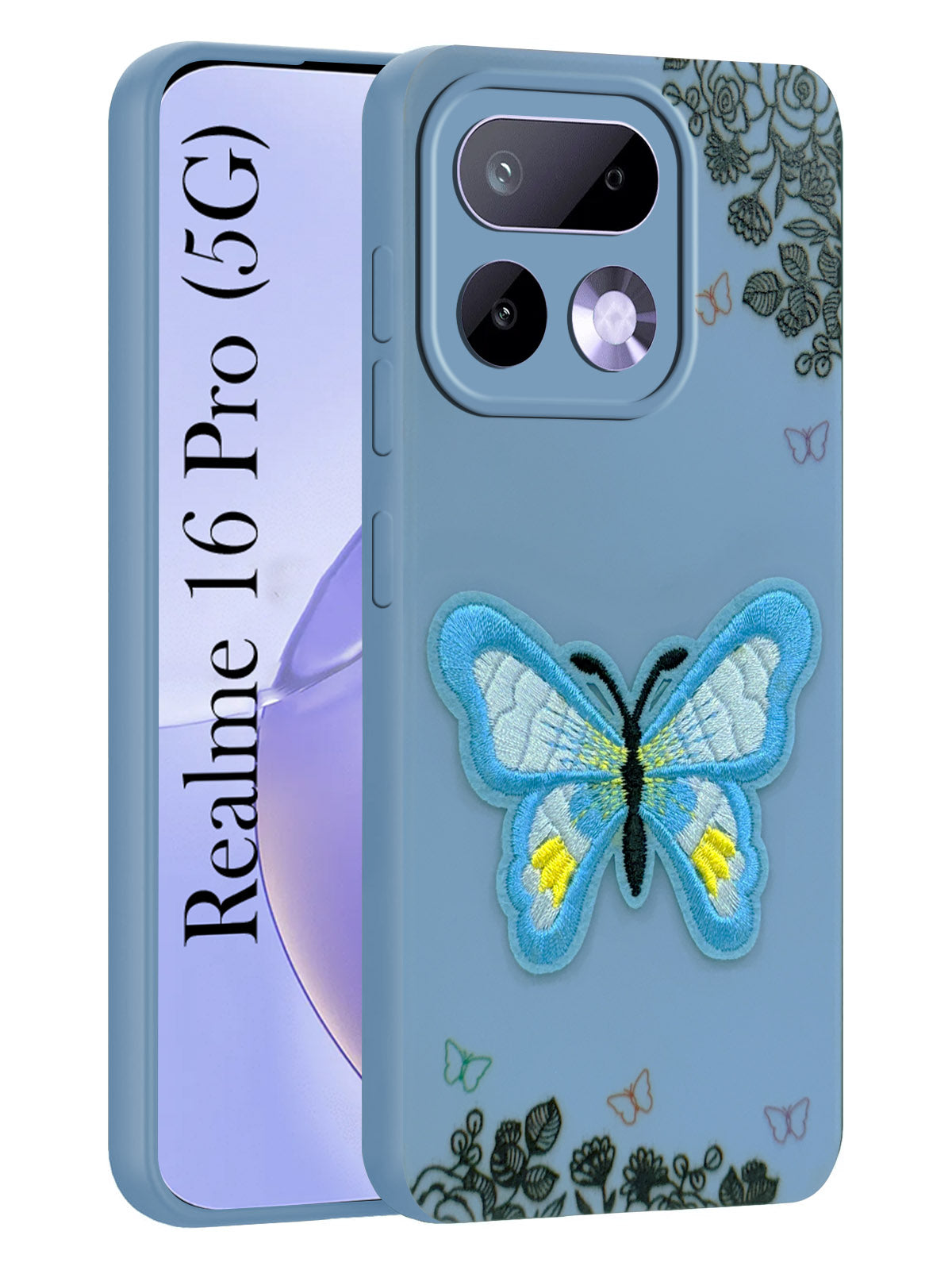 For Realme 16 Pro Back Cover Case (Soft Butterfly Embroidery | Women Teen Girls | Camera Protection| Matte Silicone)