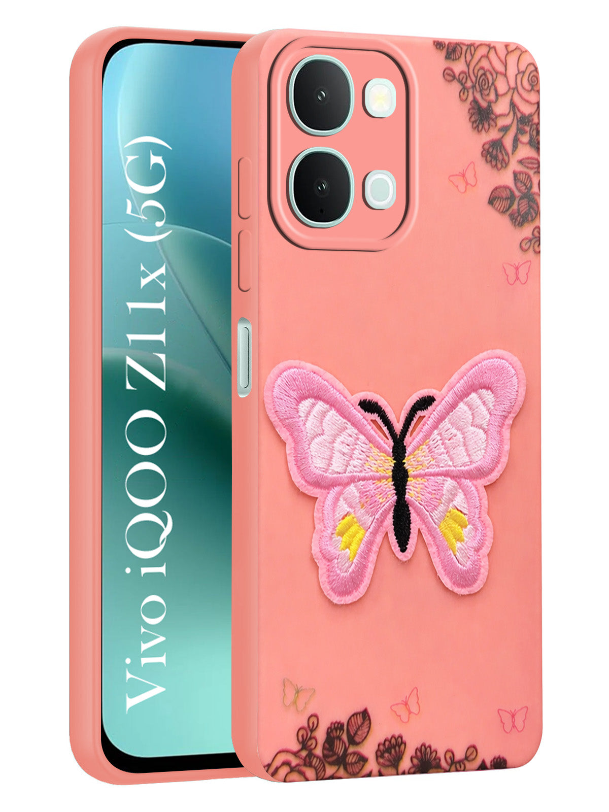 For Vivo iQOO Z11x 5G Back Cover Case (Soft Butterfly Embroidery | Women Teen Girls | Camera Protection| Matte Silicone)