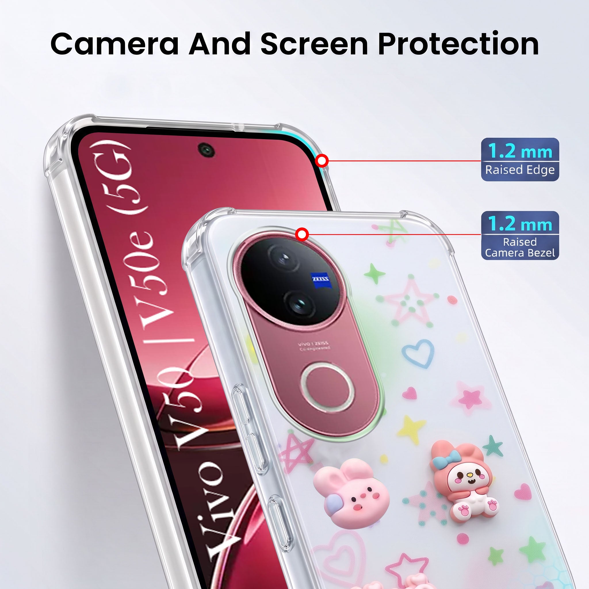 For Vivo V50 | Vivo V50e Back Cover Case (3D Cute Cartoons | Hard Back Side Soft | Matte Premium Finish | HD Printing)