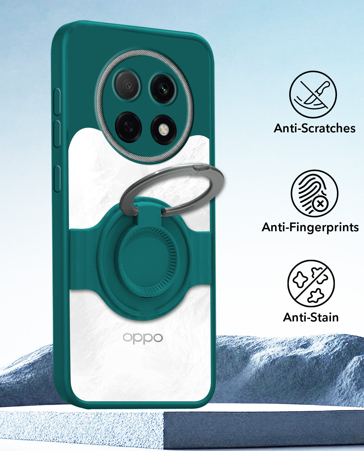 For Oppo F29 Pro Back Cover Case with stand (Built-in Ring Holder Kickstand | Lifetime Anti Yellow | Camera Protection)