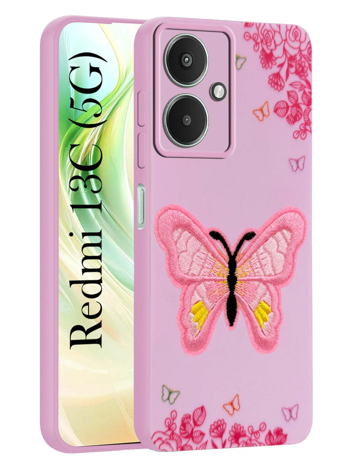 For Redmi 13C 5G Back Cover Case (Soft Butterfly Embroidery | Women Teen Girls | Camera Protection| Matte Silicone)