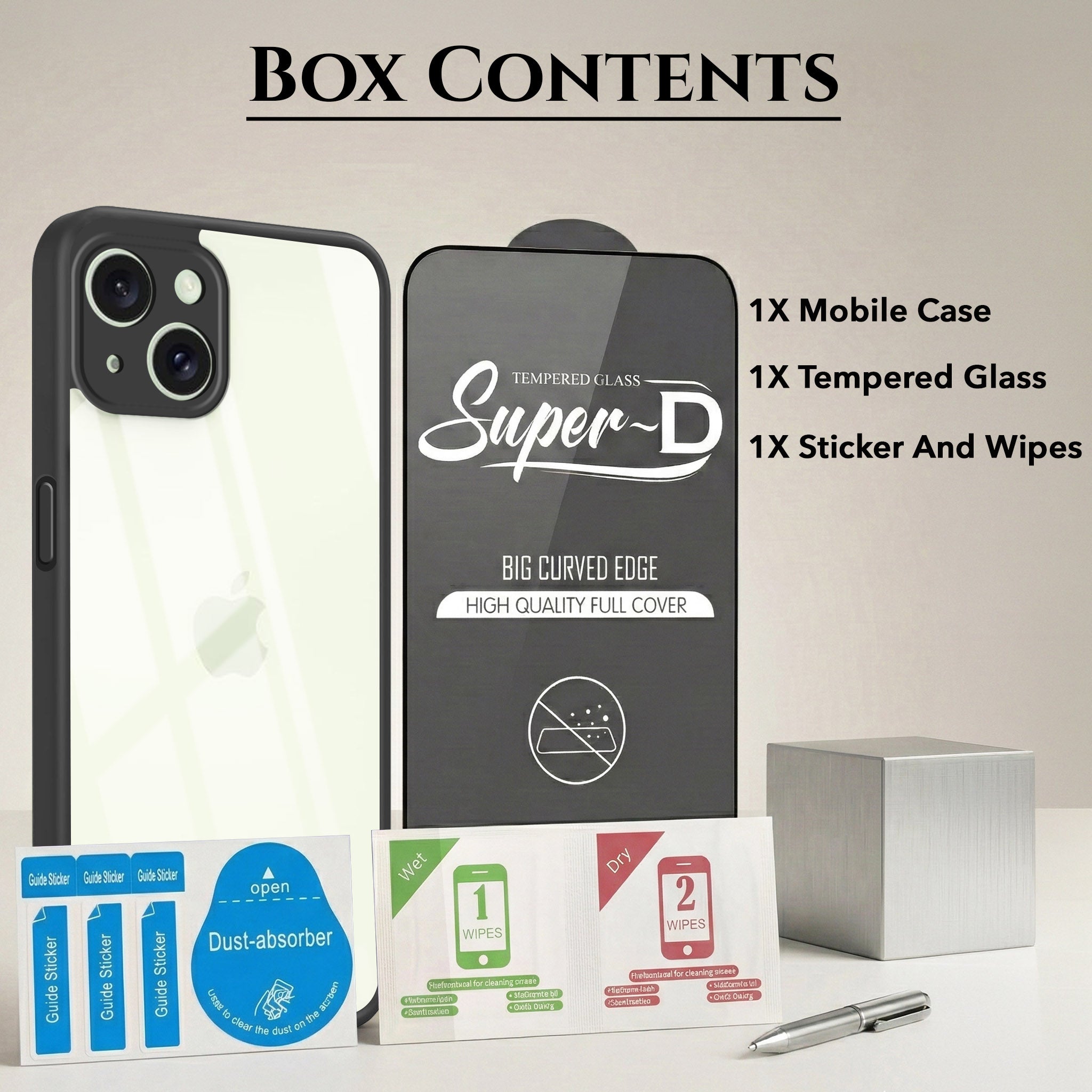 For Apple iPhone 15 Plus Combo with Back Cover and 9H Tempered Glass (Lifetime Anti-Yellow | Crystal Clear Shockproof | Oleophobic Coating Screen Glass)