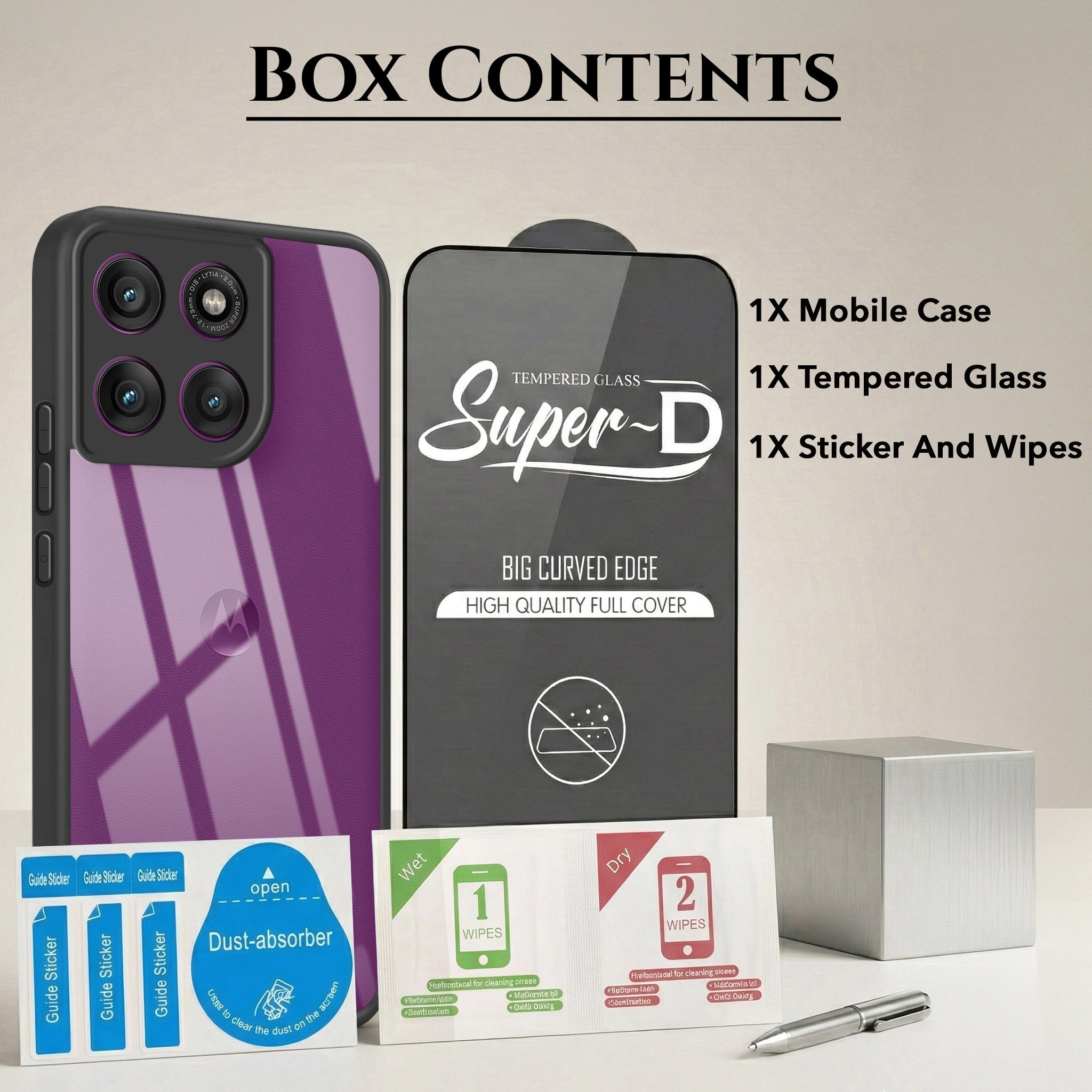 For Motorola Moto Edge 60 Pro Combo with Back Cover and 9H Tempered Glass (Lifetime Anti-Yellow | Crystal Clear Shockproof | Oleophobic Coating Screen Glass)