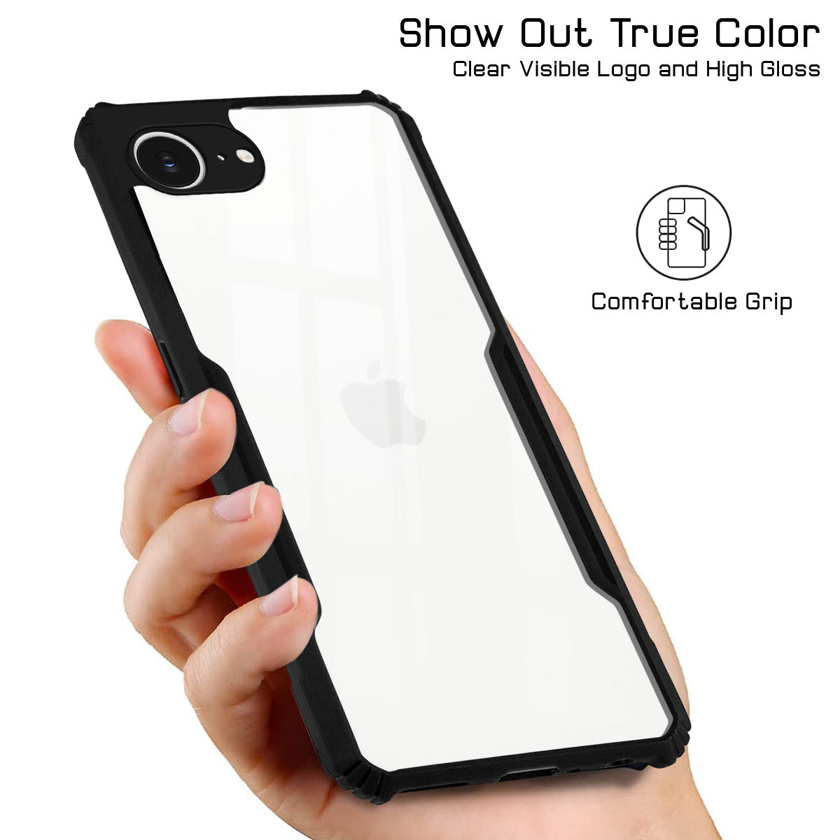 For iPhone 16e | iPhone 17e Back Cover Case (Shockproof with Polycarbonate Clear Panel | Professional Black)