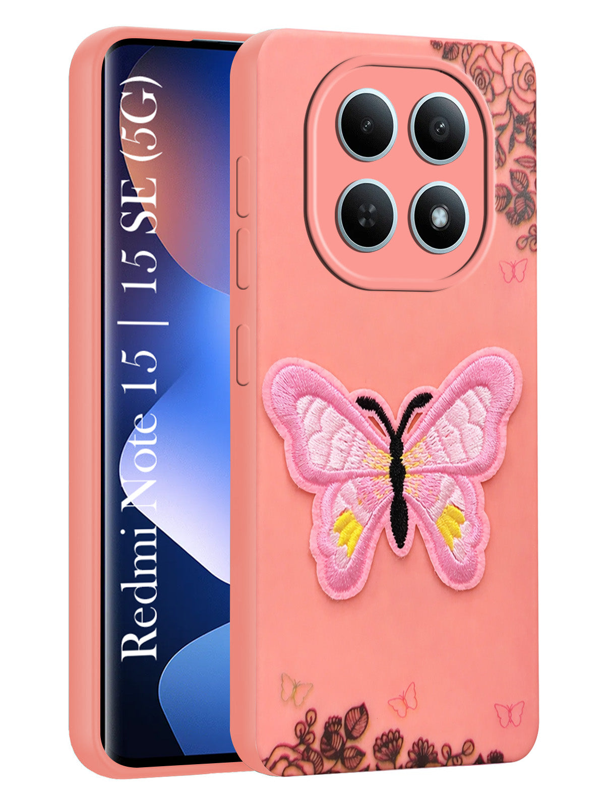 For Redmi note 15 | Redmi note 15 SE (5G) Back Cover Case (Soft Butterfly Embroidery | Women Teen Girls | Camera Protection| Matte Silicone)
