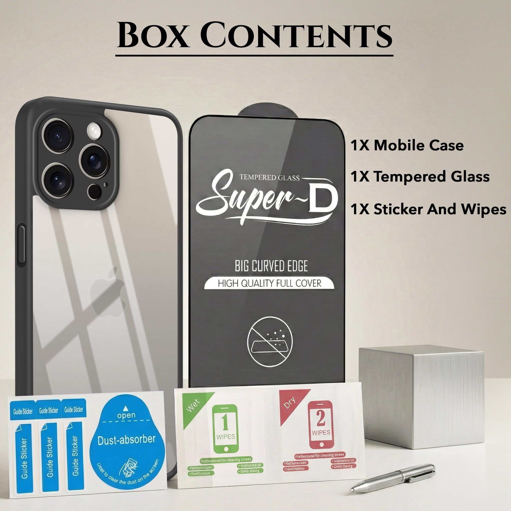 For Apple iPhone 15 Pro Combo with Back Cover and 9H Tempered Glass (Lifetime Anti-Yellow | Crystal Clear Shockproof | Oleophobic Coating Screen Glass)