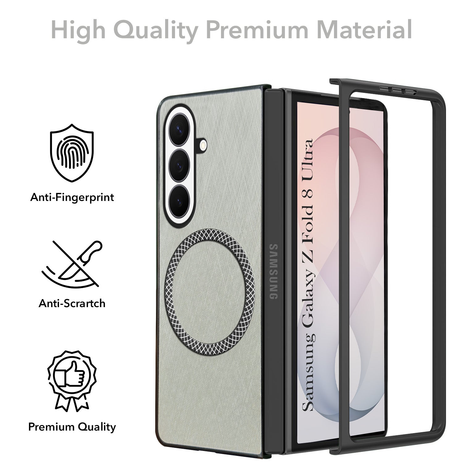 For Samsung Galaxy Z Fold 8 Ultra Back Cover Case Leather Finish (MagSafe Wireless Charging Compatible | Sleek and Professional)