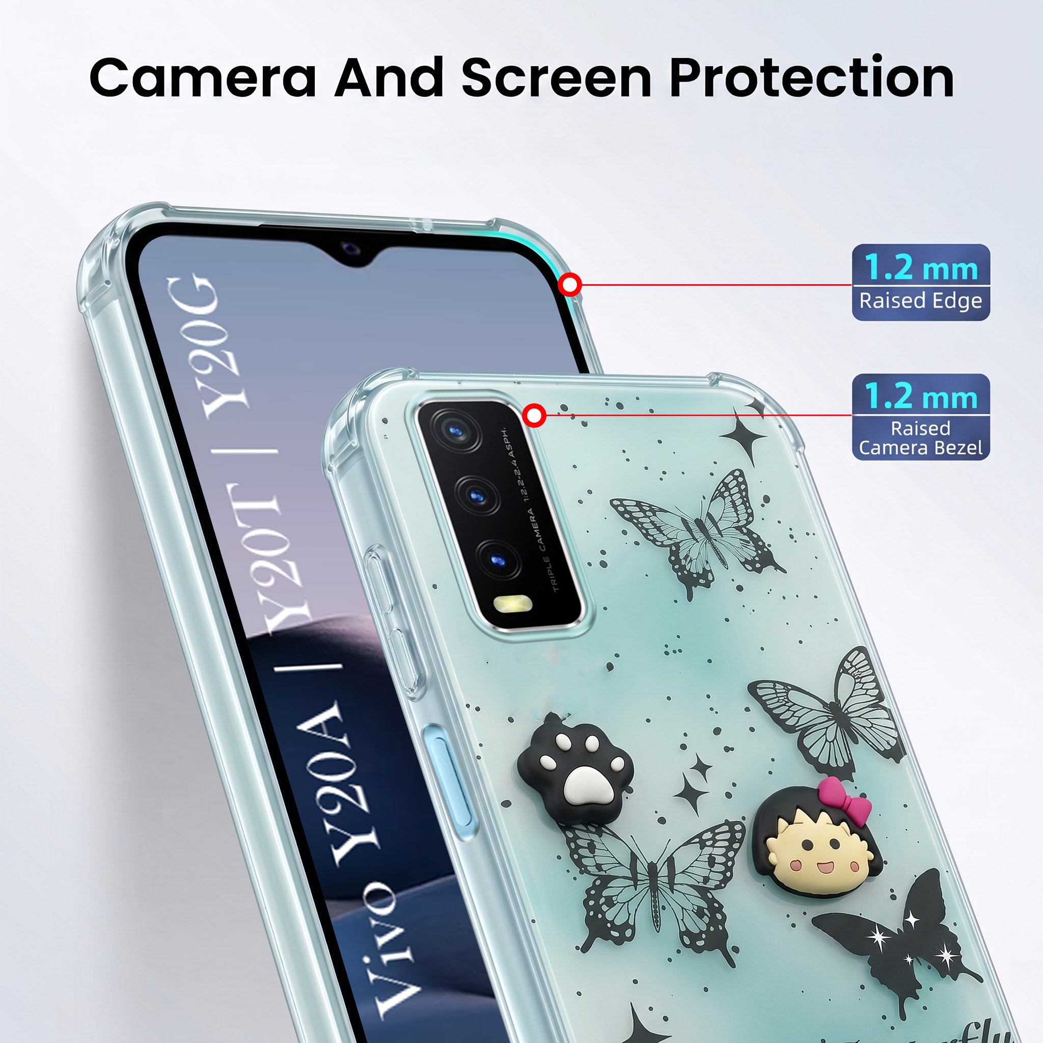 For Vivo Y20A | Y20T | Y20G Back Cover Case (3D Cute Cartoons | Hard Back Side Soft | Matte Premium Finish | HD Printing)