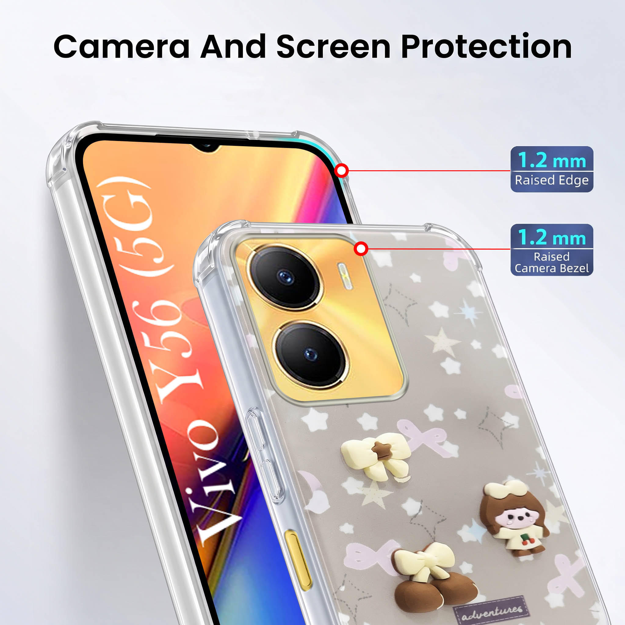 For Vivo Y56 5G Back Cover Case (3D Cute Cartoons | Hard Back Side Soft | Matte Premium Finish | HD Printing)
