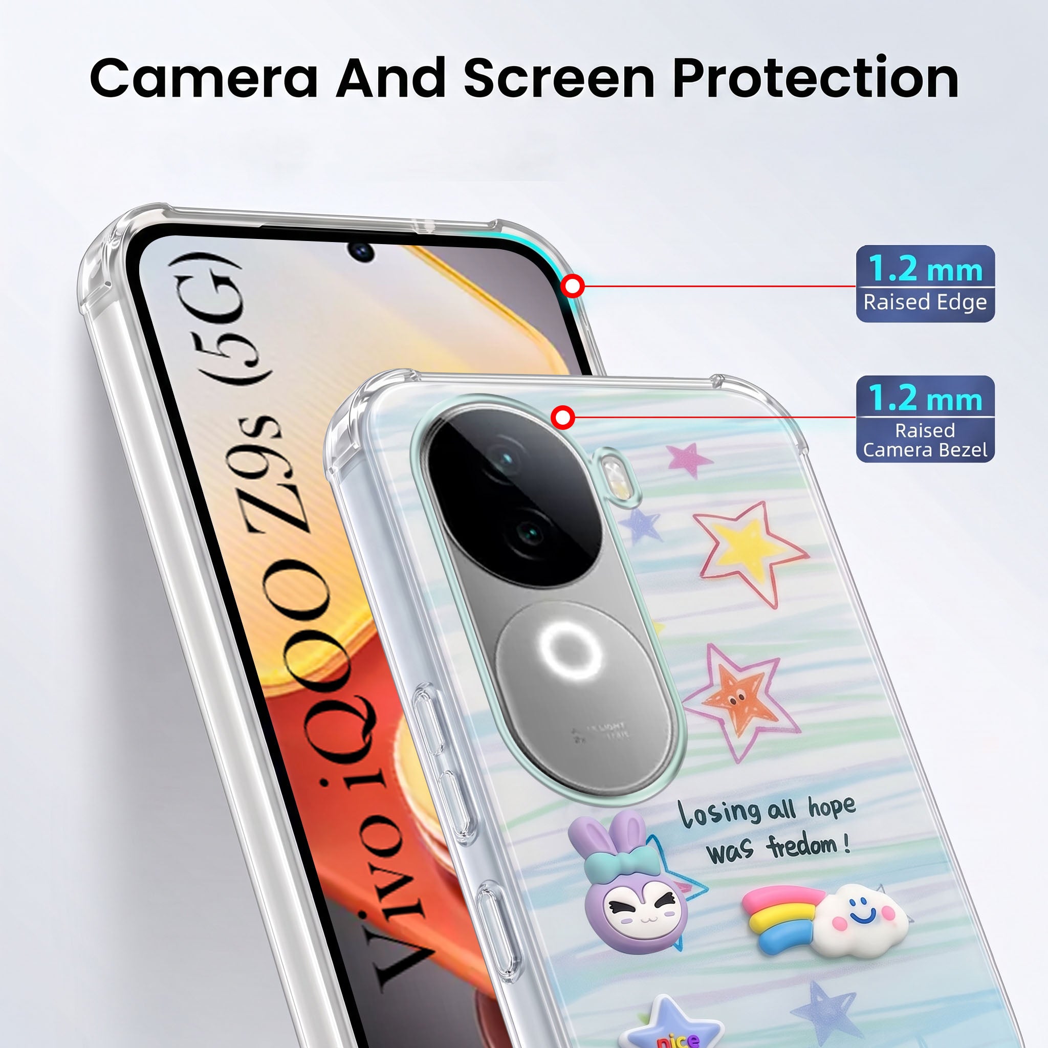 For Vivo iQOO Z9s Back Cover Case (3D Cute Cartoons | Hard Back Side Soft | Matte Premium Finish | HD Printing)