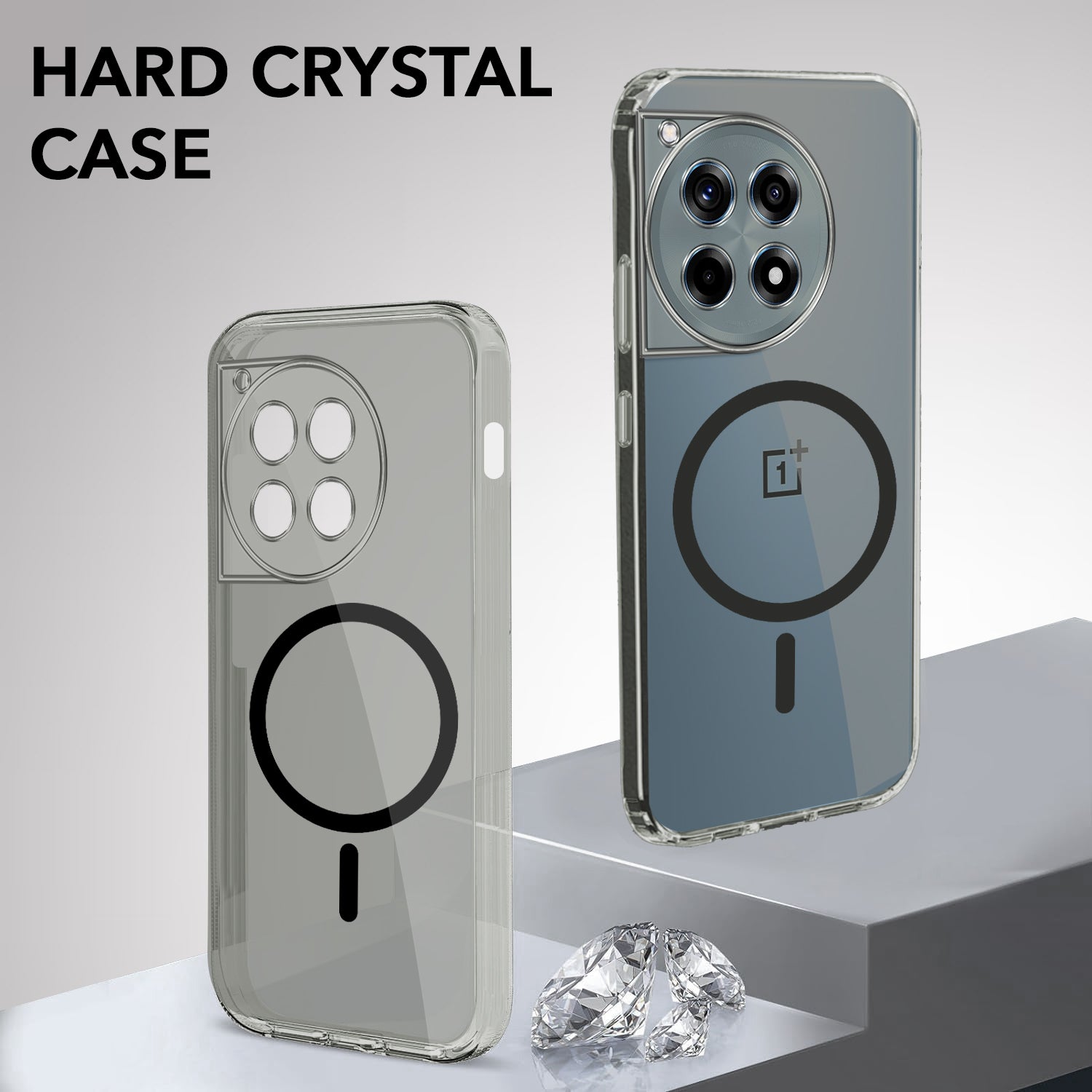 For OnePlus 12R 5G Back Cover Case Lifetime Anti-Yellow MagSafe Compatible Clear (Sleek Hard Crystal | Shockproof and Camera Protection)