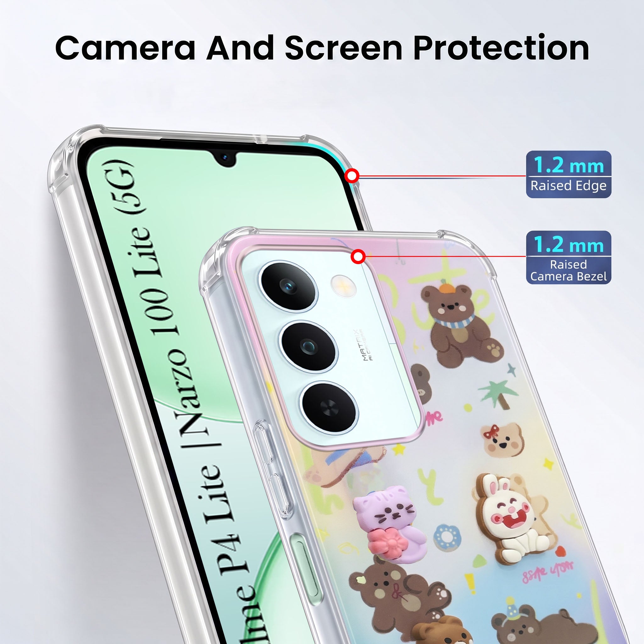 For Realme P4 Lite 5G | Realme Narzo 100 Lite 5G Back Cover Case (3D Cute Cartoons | Hard Back Side Soft | Matte Premium Finish | HD Printing)