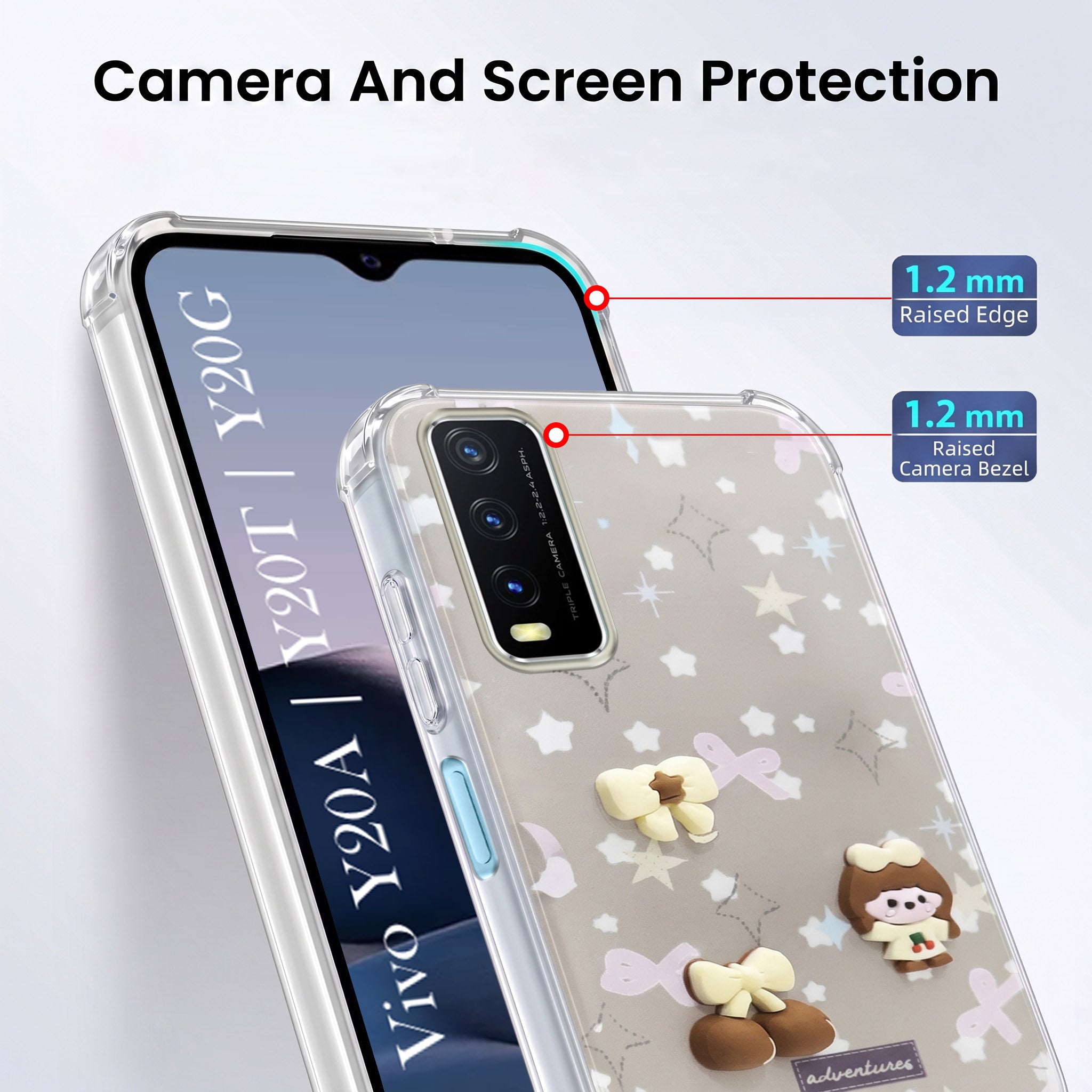 For Vivo Y20A | Y20T | Y20G Back Cover Case (3D Cute Cartoons | Hard Back Side Soft | Matte Premium Finish | HD Printing)