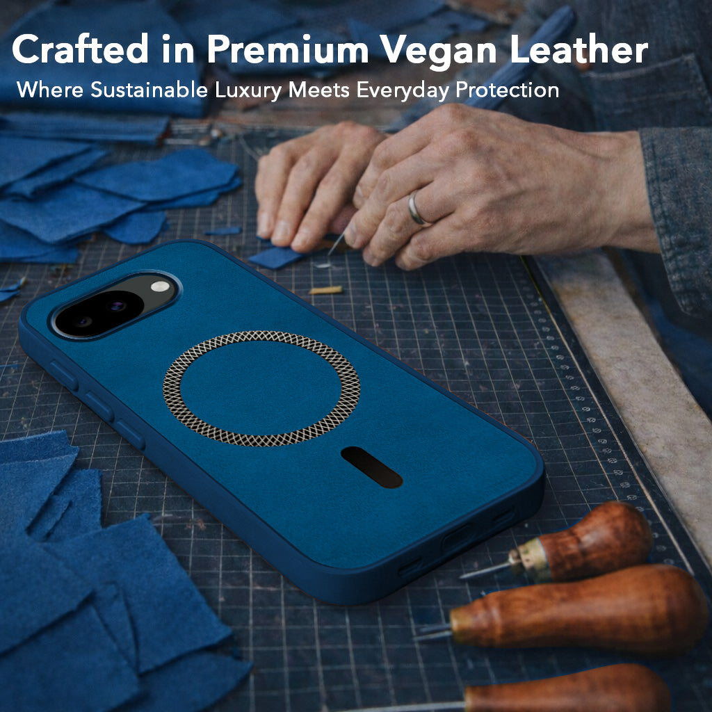 For Google Pixel 10a Back Cover Case Leather Finish (MagSafe Compatible Wireless Charging | Soft Touch | Camera Bump Protection)