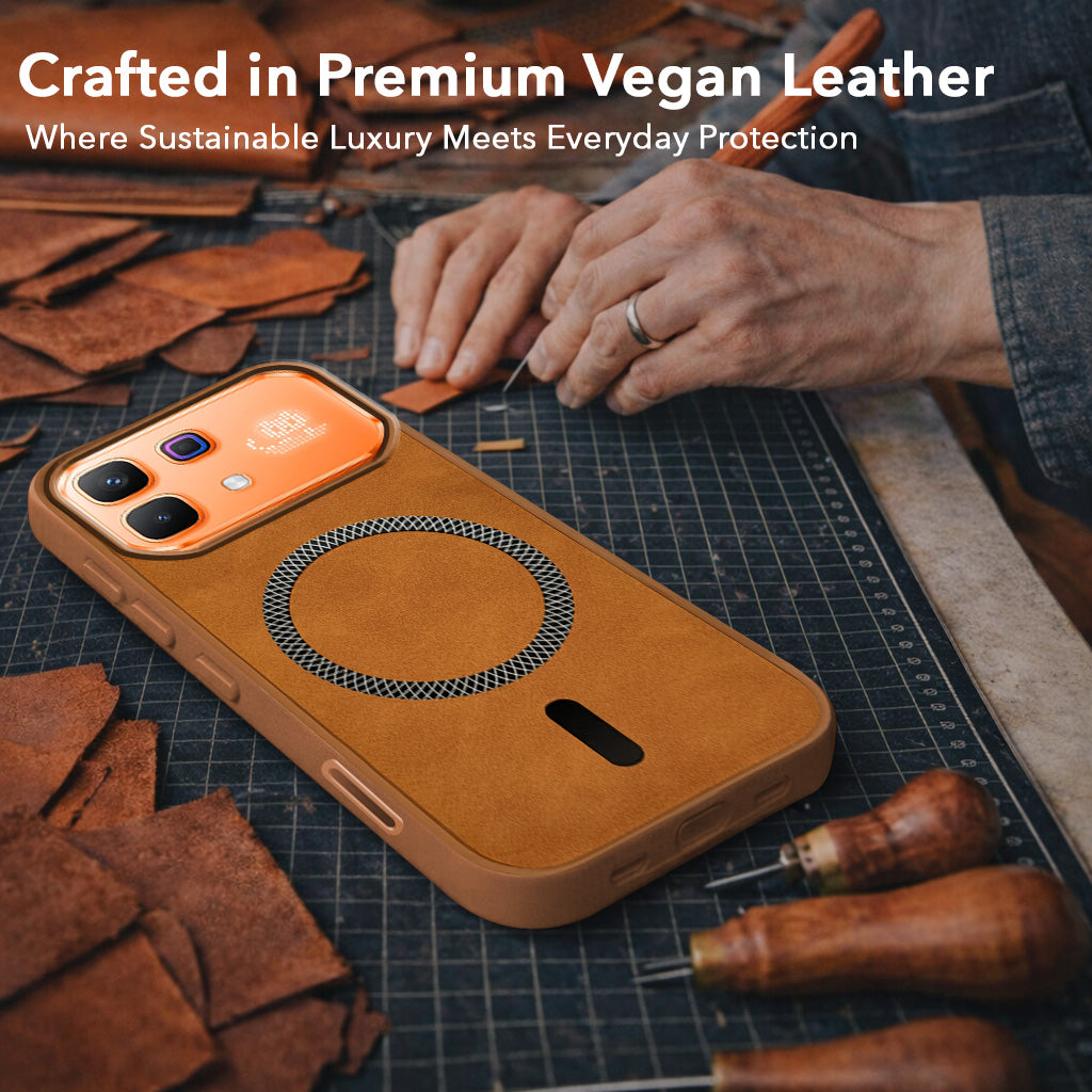 For Infinix Note 60 Pro 5G Back Cover Case Leather Finish (MagSafe Compatible Wireless Charging | Soft Touch | Camera Bump Protection)
