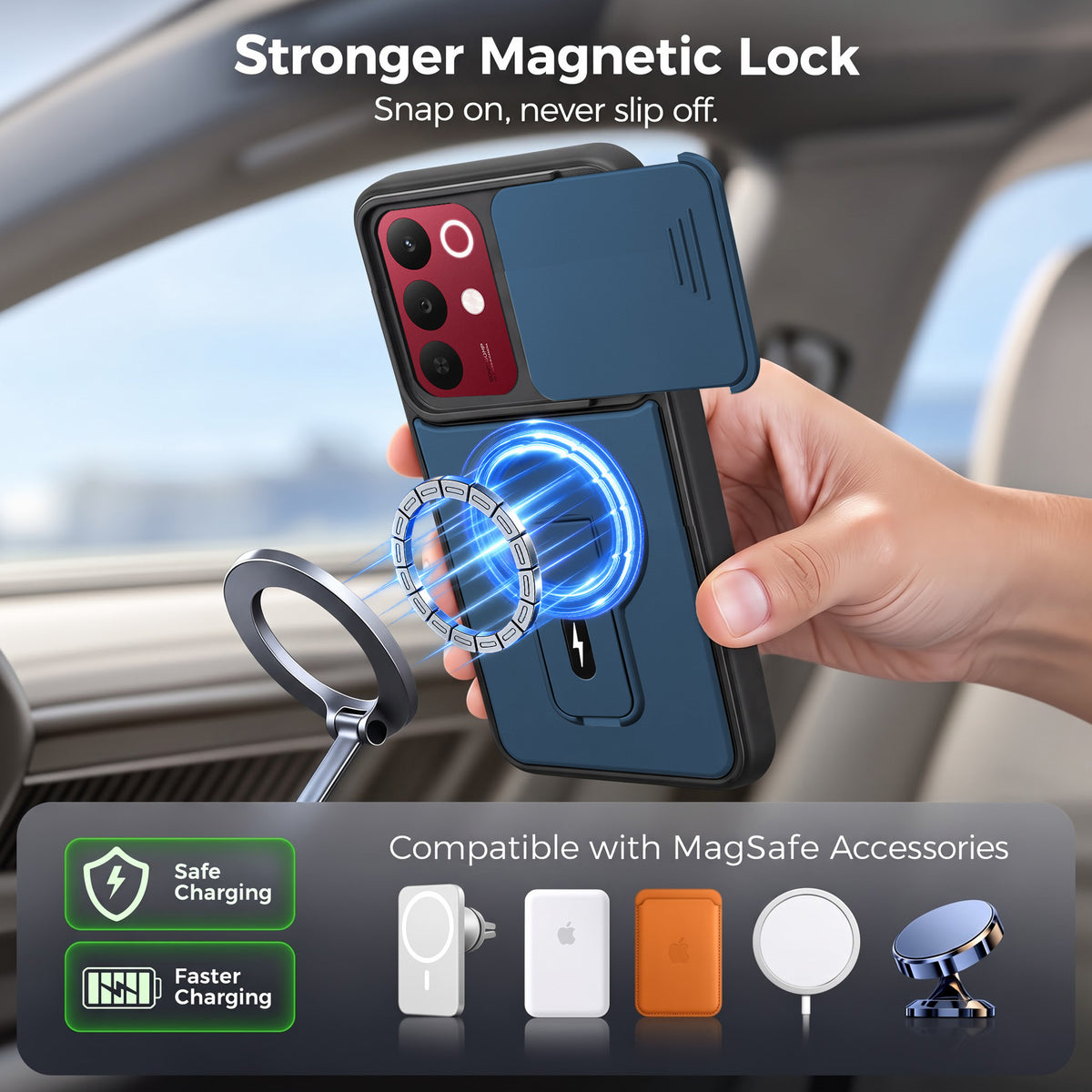For Realme 15X Back Case Cover Metallic (Hybrid Armor Kickstand | Sliding Shutter Camera Protection | MagSafe Compatible)