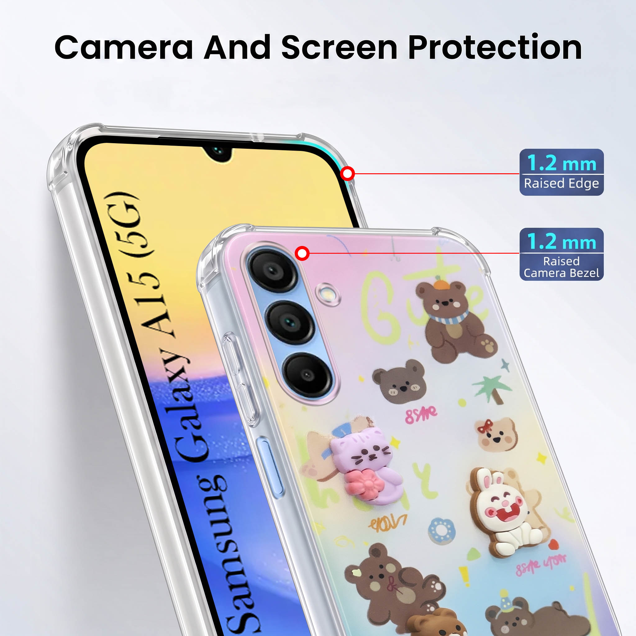 For Samsung Galaxy A15 5G Back Cover Case (3D Cute Cartoons | Hard Back Side Soft | Matte Premium Finish | HD Printing)