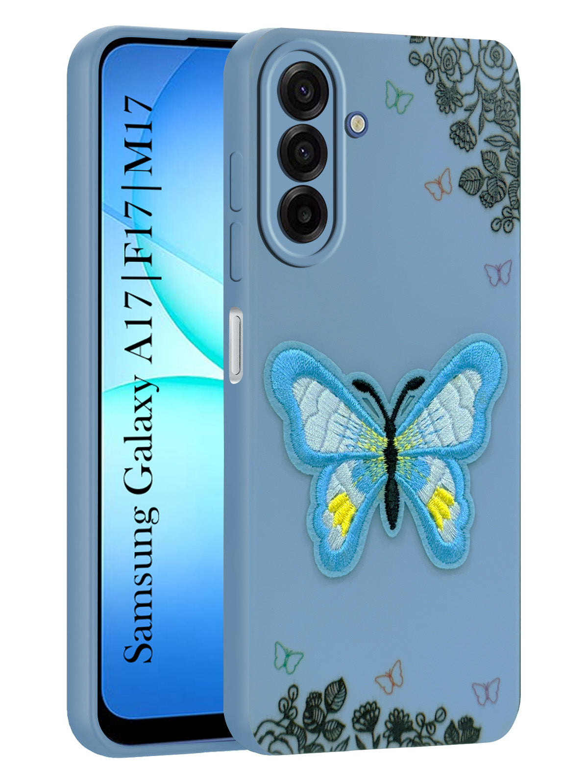 For Samsung Galaxy A17 | Samsung F17 | Samsung M17 5G Back Cover Case (Soft Butterfly Embroidery | Women Teen Girls | Camera Protection| Matte Silicone)