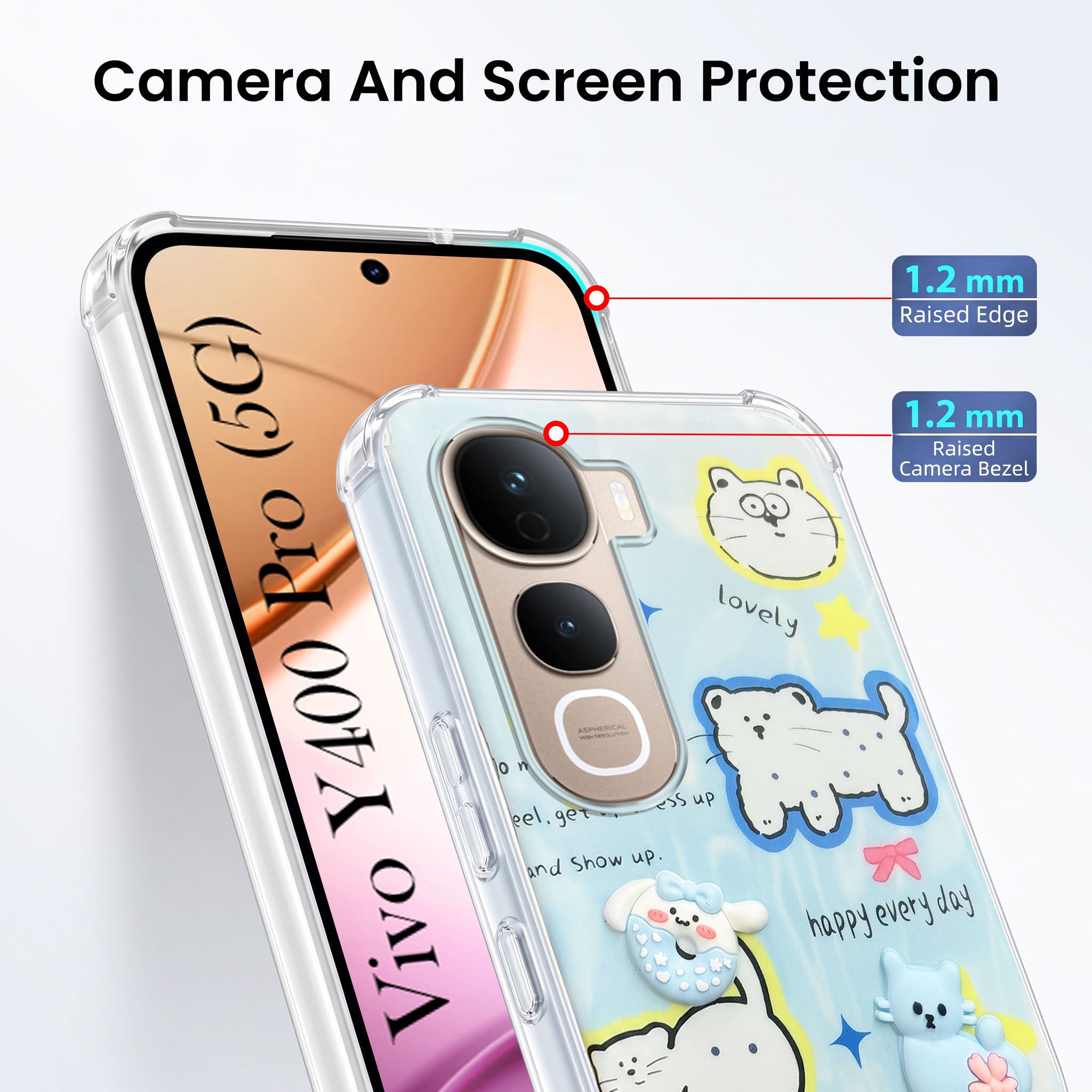 For Vivo Y400 Pro Back Cover Case (3D Cute Cartoons | Hard Back Side Soft | Matte Premium Finish | HD Printing)