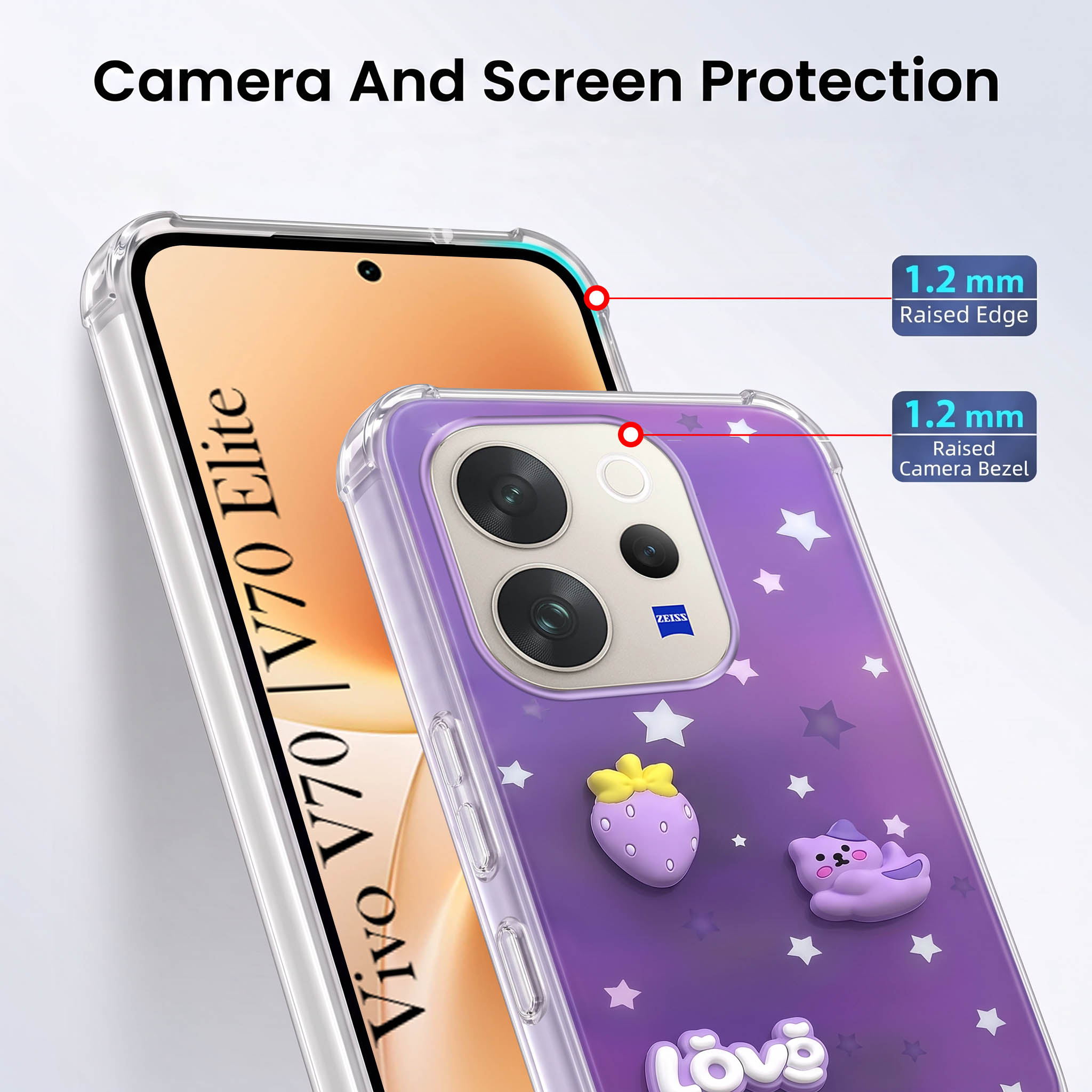For Vivo V70 | Vivo V70 Elite 5G Back Cover Case (3D Cute Cartoons | Hard Back Side Soft | Matte Premium Finish | HD Printing)