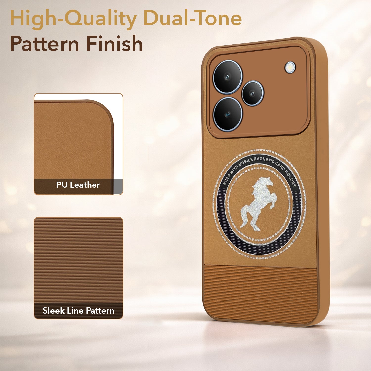 For Realme P4 Back Cover Case PU Leather Finish (Professional Minimalist Texture | MagSafe Compatile | Camera Protection | Sleek Sober Formal)