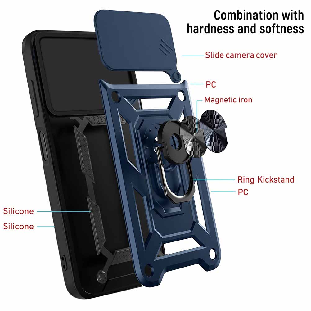 For Infinix Note 60 Pro 5G Back Cover Case Hybrid Armor (Sliding Shutter Camera Protection | Polycarbonate |Ring Holder Kickstand)