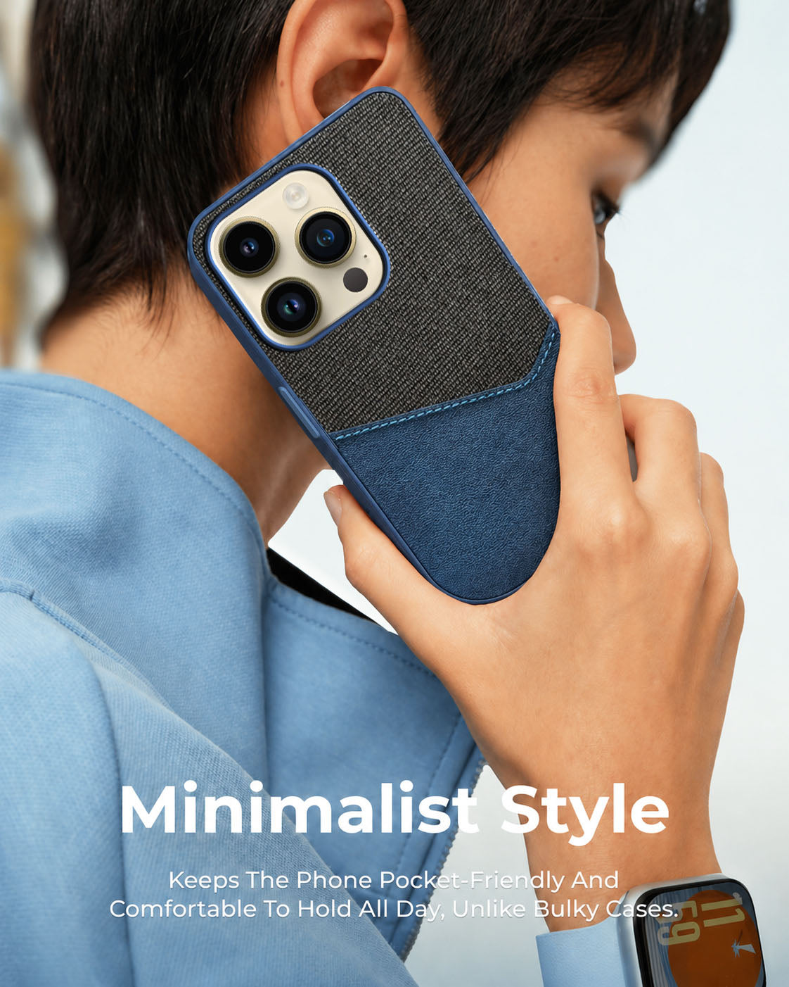 For Apple iPhone 14 Pro Back Cover Case (Dual PU Leather Stitch | Professional Minimalist | Soft and Flexible)
