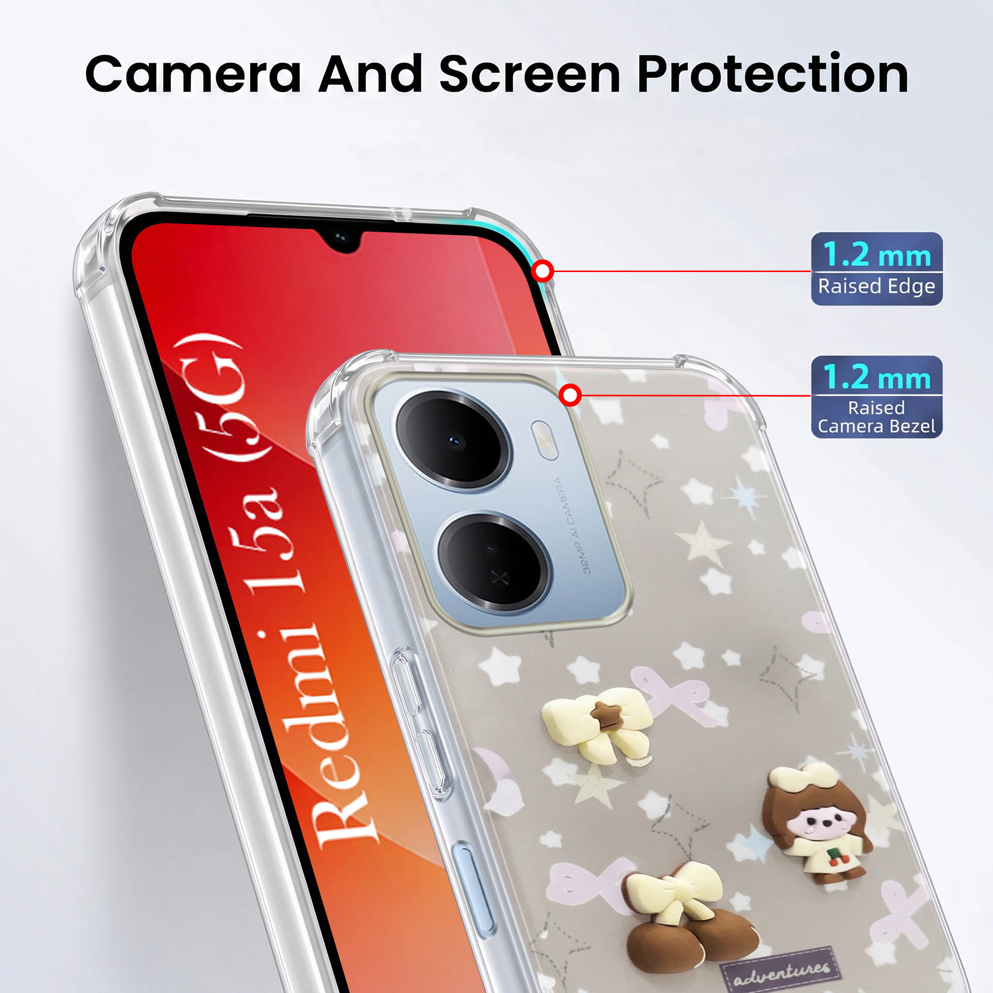 For Redmi 15A 5G Back Cover Case (3D Cute Cartoons | Hard Back Side Soft | Matte Premium Finish | HD Printing)