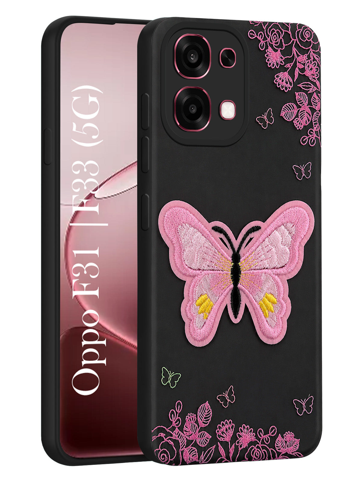 For Oppo F31 5G | Oppo F33 5G Back Cover Case (Soft Butterfly Embroidery | Women Teen Girls | Camera Protection| Matte Silicone)