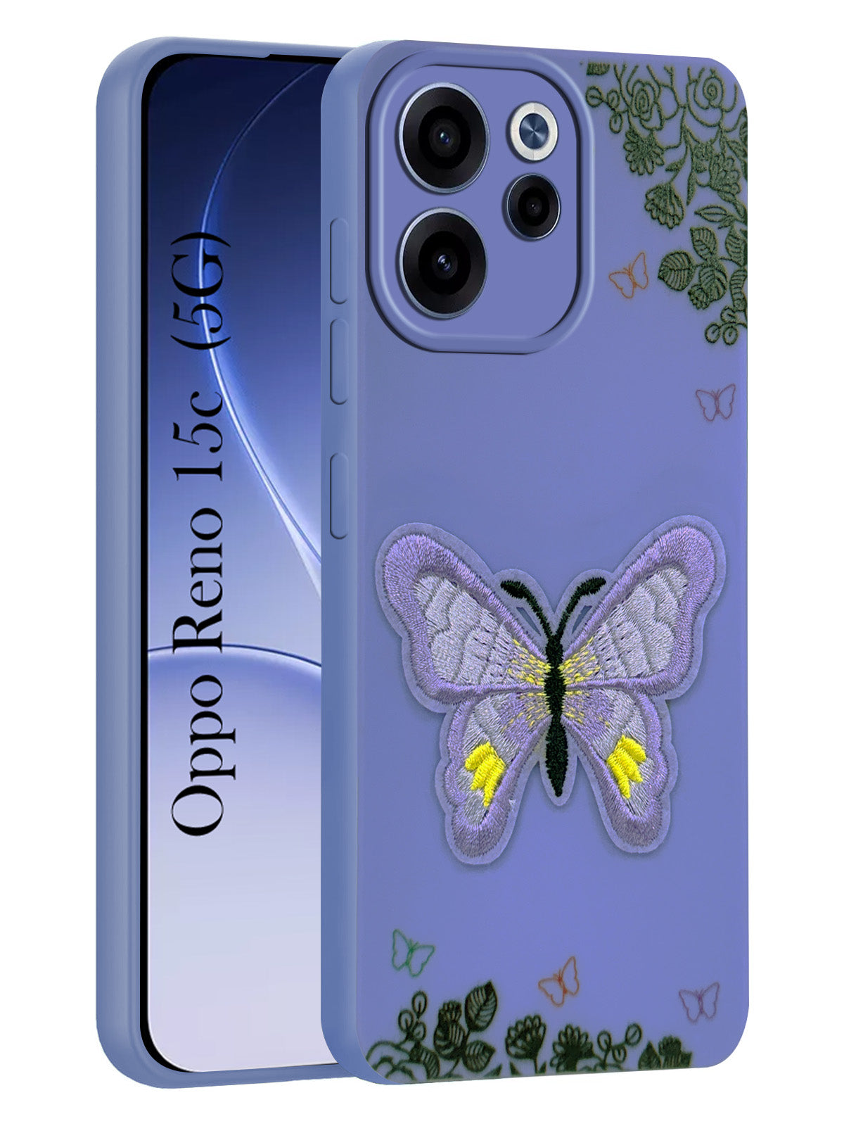 For Oppo Reno 15c Back Cover Case (Soft Butterfly Embroidery | Women Teen Girls | Camera Protection| Matte Silicone)