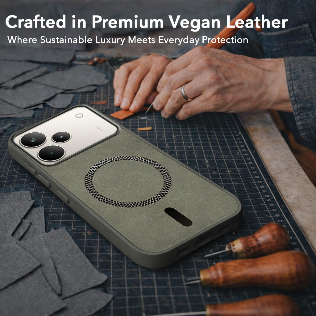 For Realme P4 Pro Back Cover Case Leather Finish (MagSafe Compatible Wireless Charging | Soft Touch | Camera Bump Protection)