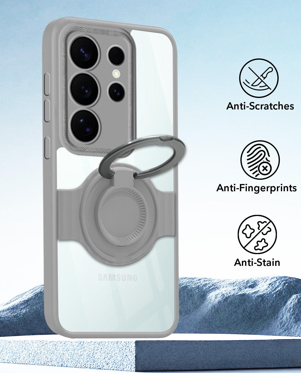 For Samsung Galaxy S26 Ultra Back Cover Case with stand (Built-in Ring Holder Kickstand | Lifetime Anti Yellow | Camera Protection)