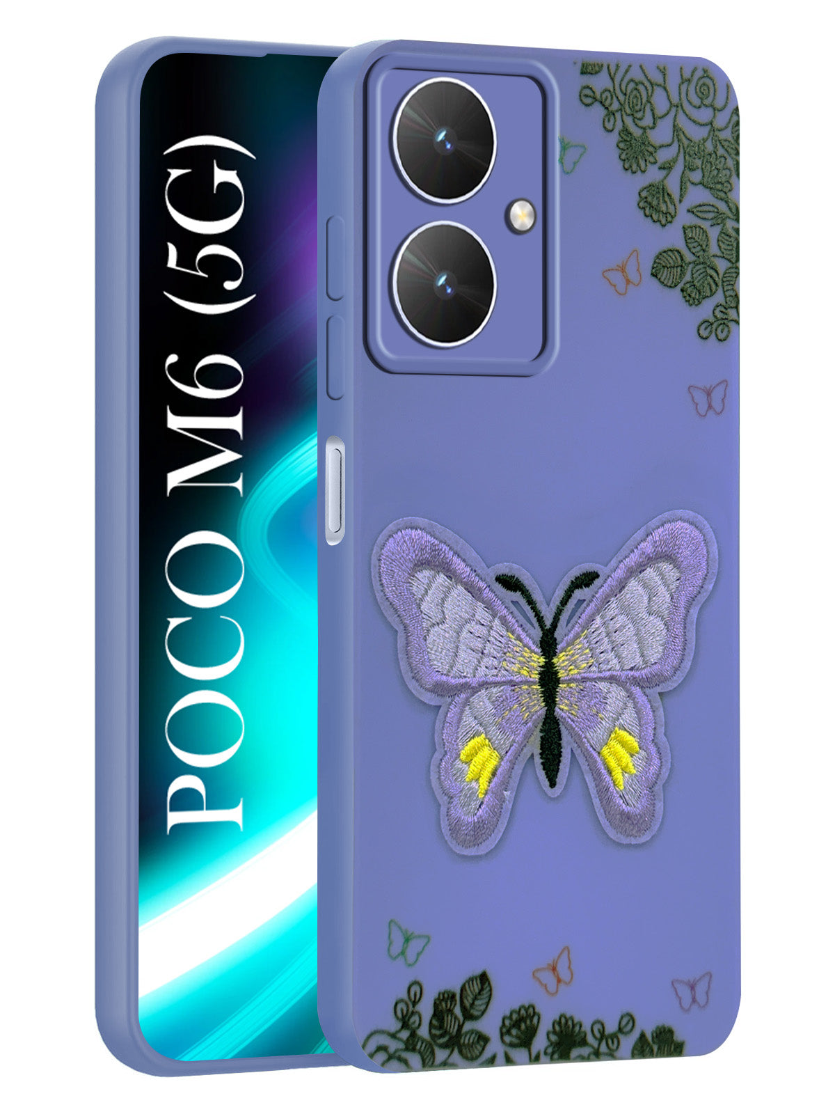 For Poco M6 5G Back Cover Case (Soft Butterfly Embroidery | Women Teen Girls | Camera Protection| Matte Silicone)