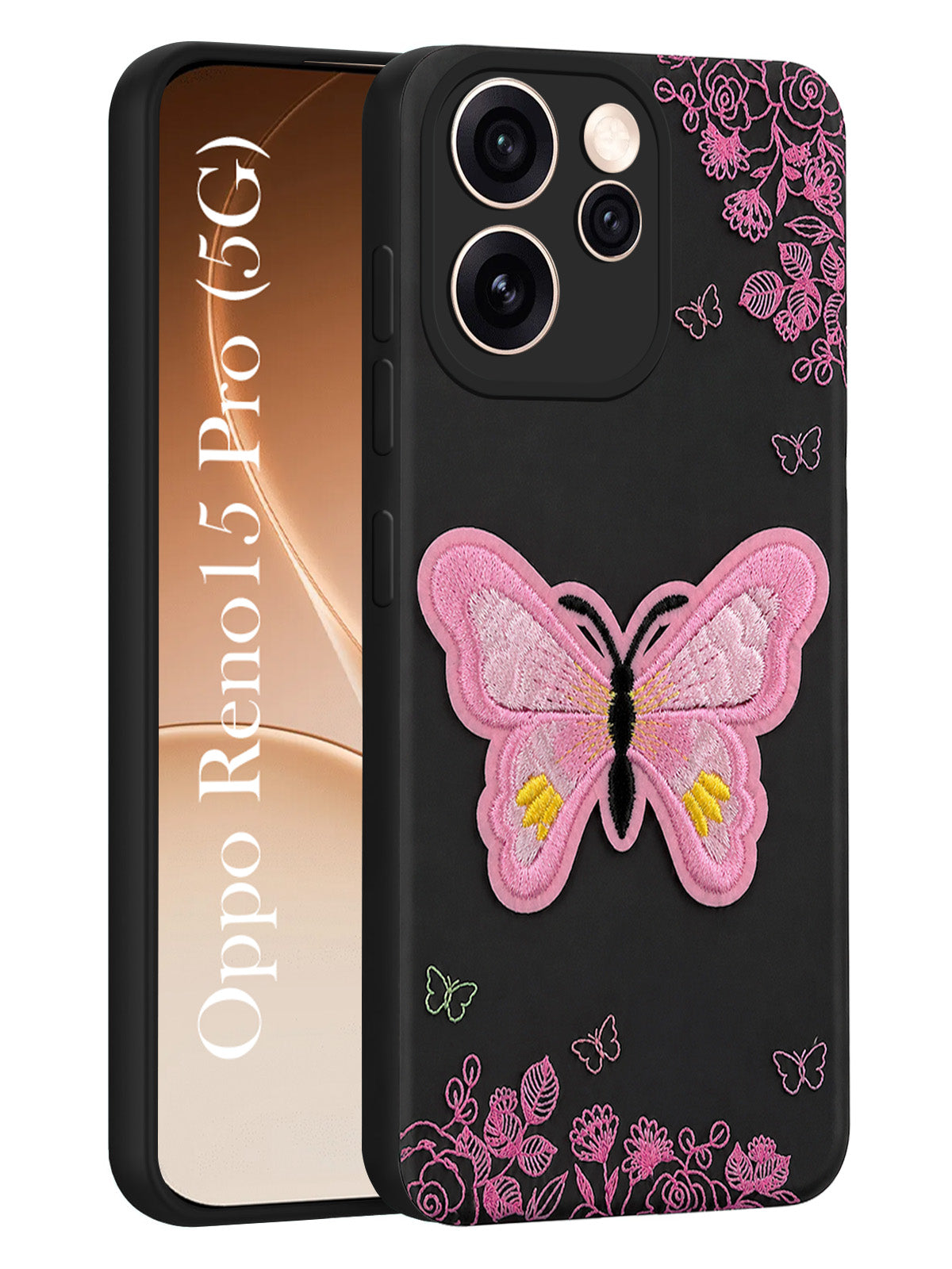 For Oppo Reno15 Pro 5G | Oppo Reno 15 Pro 5G Back Cover Case (Soft Butterfly Embroidery | Women Teen Girls | Camera Protection| Matte Silicone)