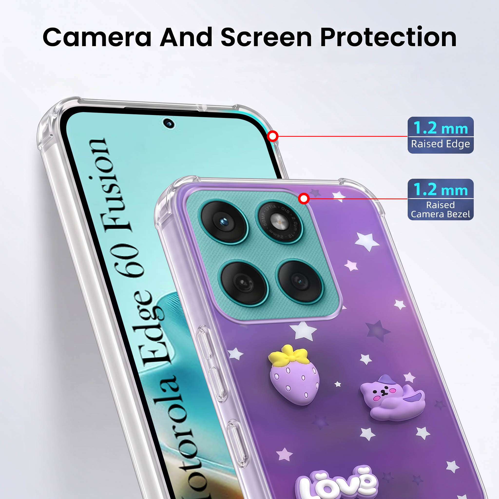 For Motorola Moto Edge 60 Fusion Back Cover Case (3D Cute Cartoons | Hard Back Side Soft | Matte Premium Finish | HD Printing)