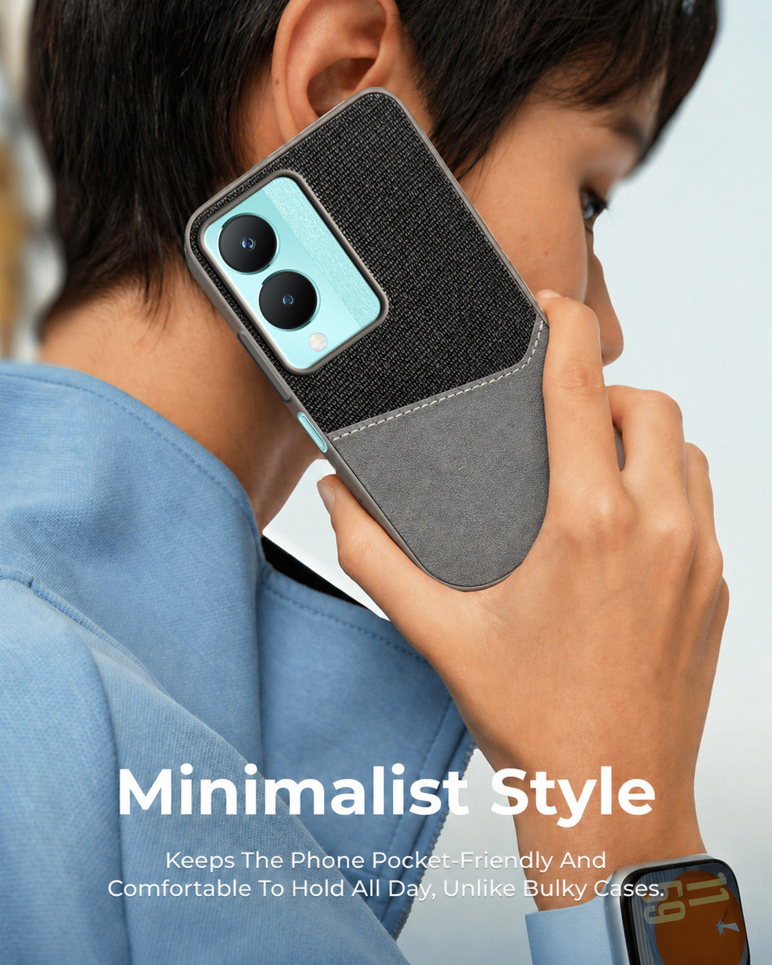 For Vivo Y28 5G Back Cover Case (Dual PU Leather Stitch | Professional Minimalist | Soft and Flexible)