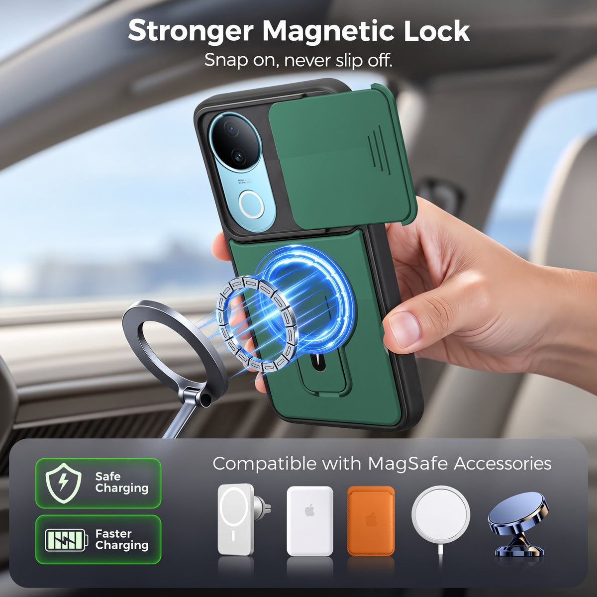 For Vivo iQOO Z10R Back Case Cover Metallic (Hybrid Armor Kickstand | Sliding Shutter Camera Protection | MagSafe Compatible)