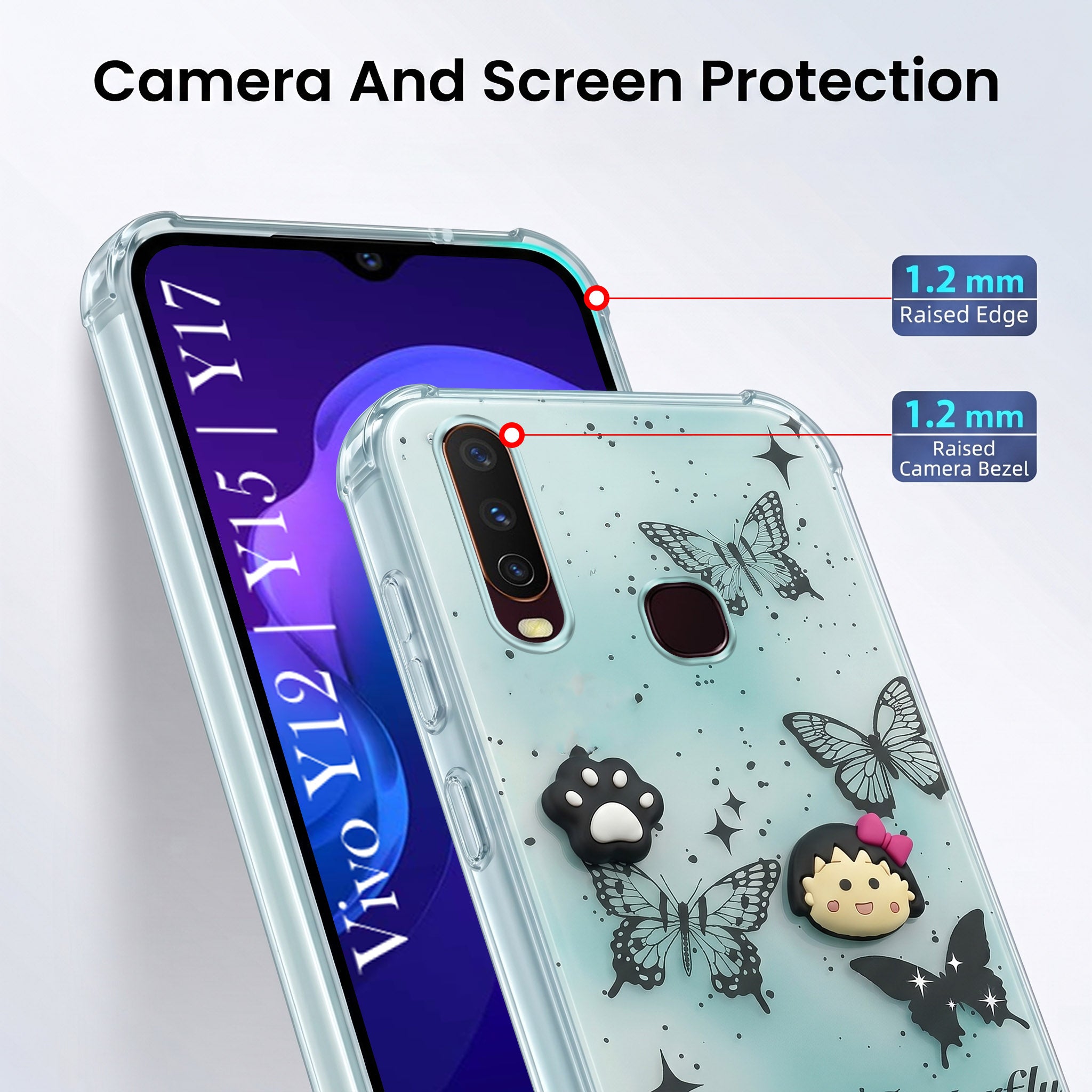 For Vivo Y12 | Y15 | Y17 Back Cover Case (3D Cute Cartoons | Hard Back Side Soft | Matte Premium Finish | HD Printing)