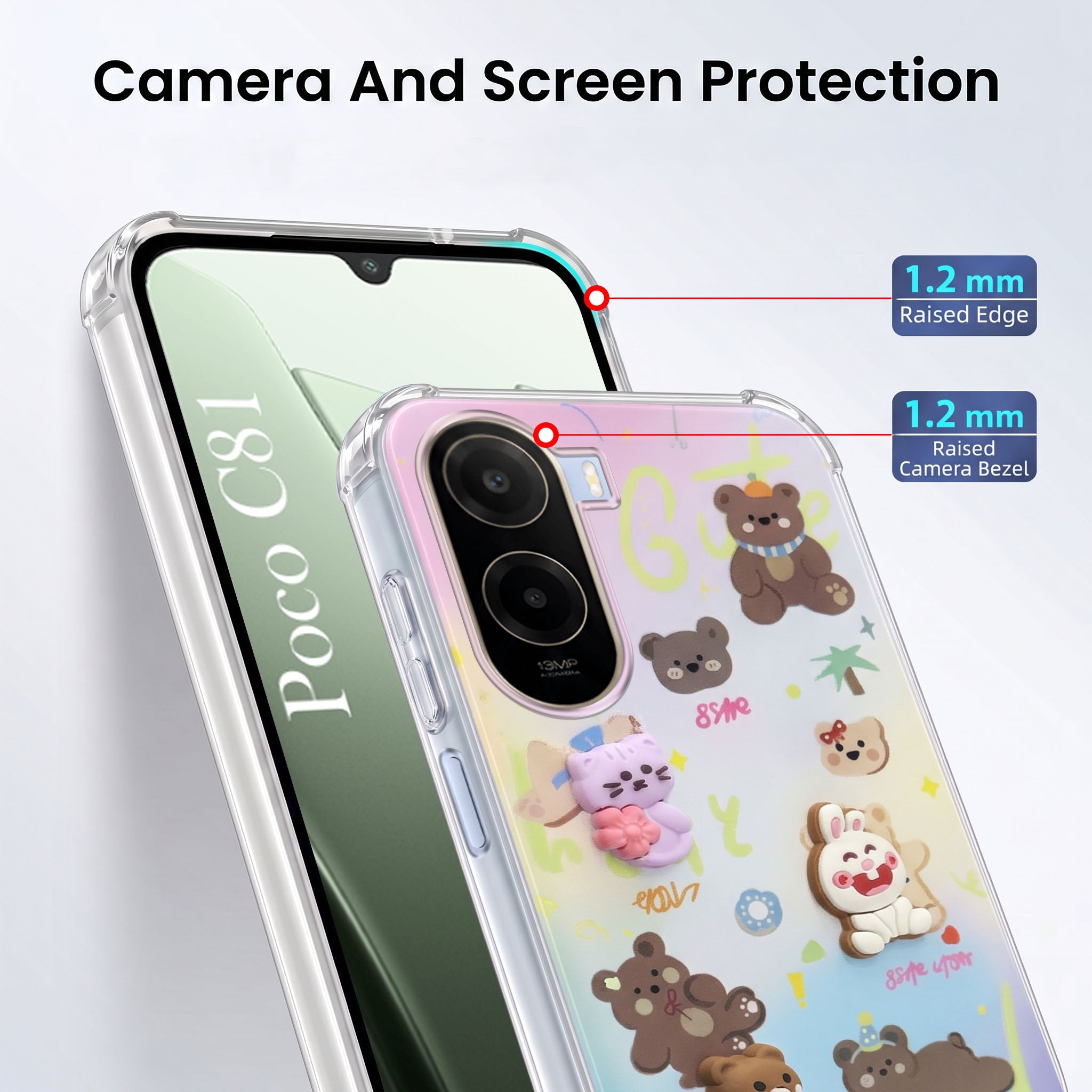 For Poco C81 5G Back Cover Case (3D Cute Cartoons | Hard Back Side Soft | Matte Premium Finish | HD Printing)