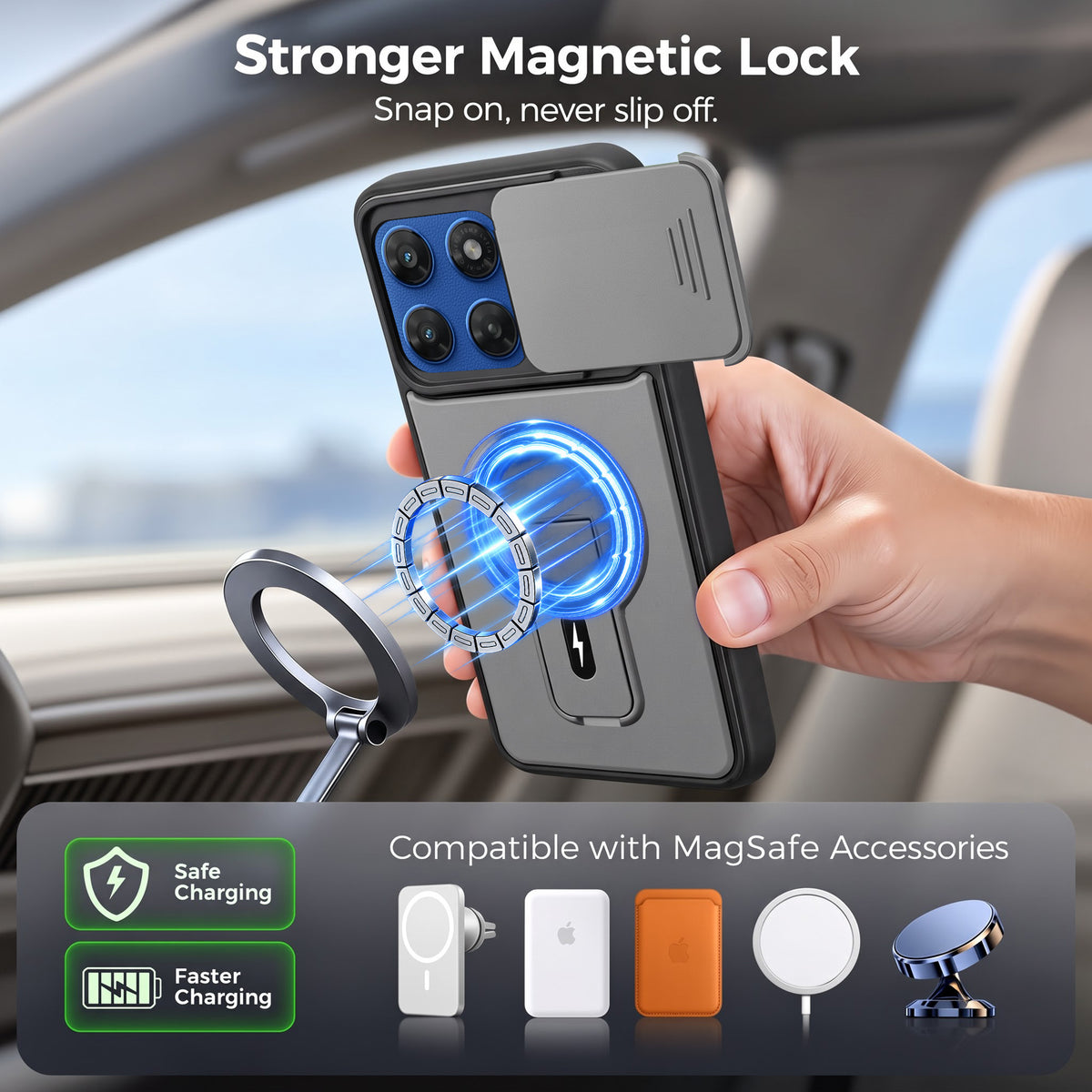 For Motorola Moto G67 Power | G57 Power Back Case Cover Metallic (Hybrid Armor Kickstand | Sliding Shutter Camera Protection | MagSafe Compatible)