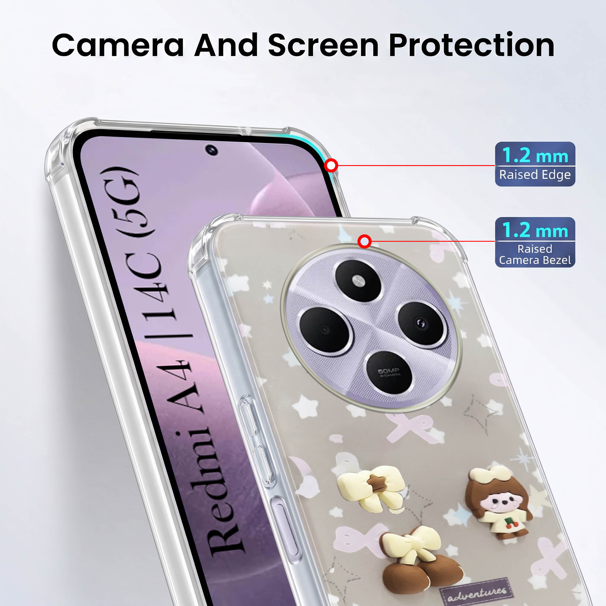 For Redmi A4 5G | Xiaomi Redmi 14C Back Cover Case (3D Cute Cartoons | Hard Back Side Soft | Matte Premium Finish | HD Printing)