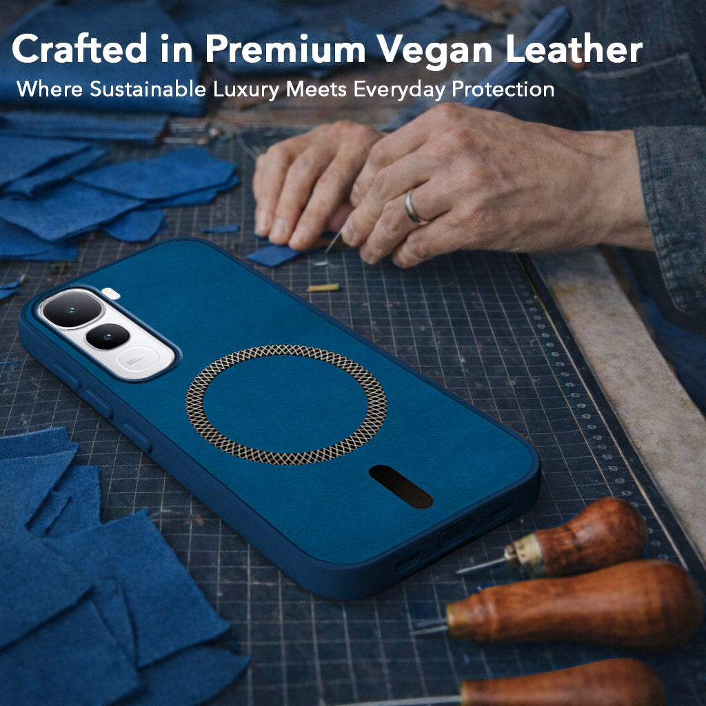 For Vivo Y400 Back Cover Case Leather Finish (MagSafe Compatible Wireless Charging | Soft Touch | Camera Bump Protection)